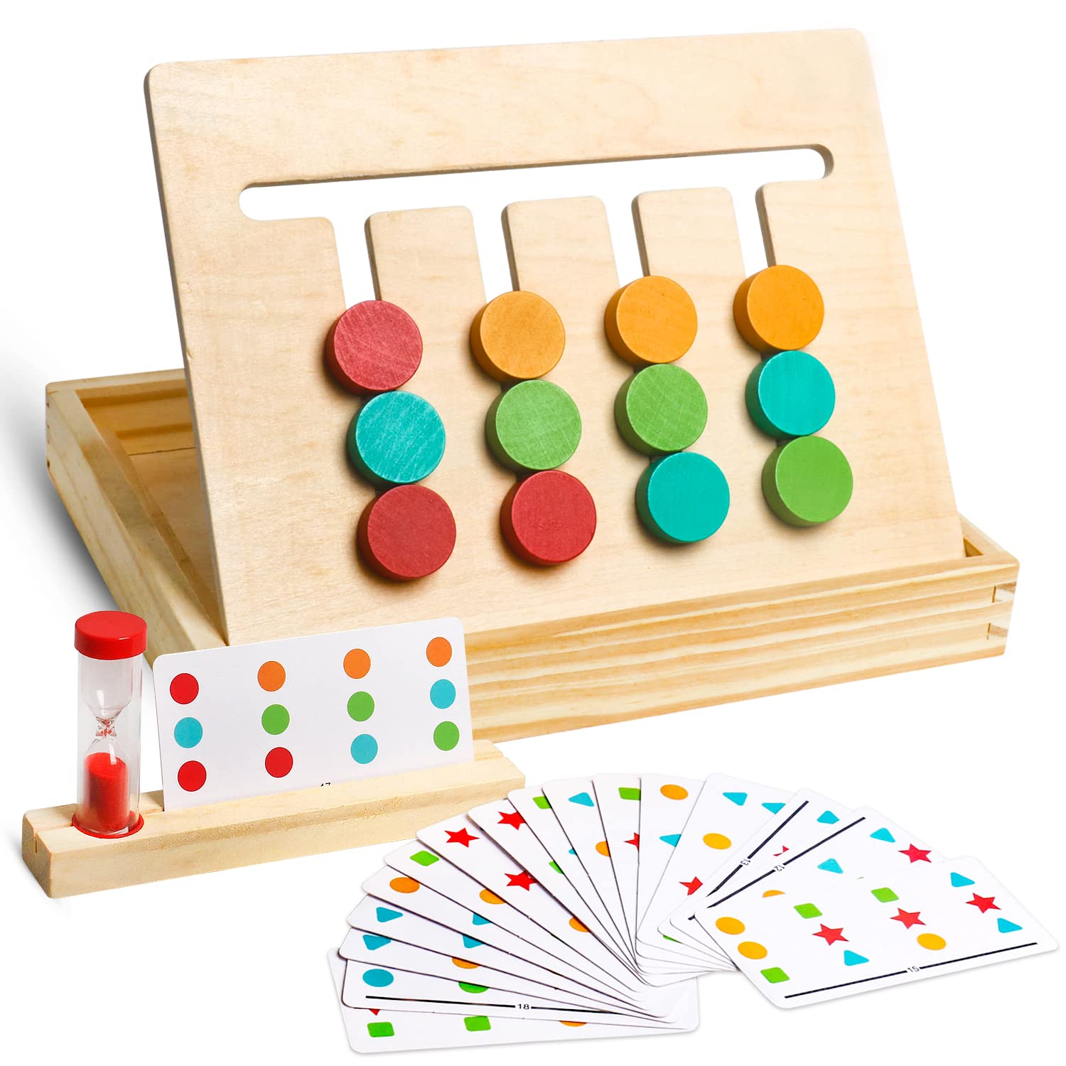 Kizh Montessori Wooden Slide Puzzle - Color & Shape Matching Logic Game, Educational Brain Teasers for Toddlers Ages 2-6, Kids Travel Toys for Home, School & Outdoor Learning