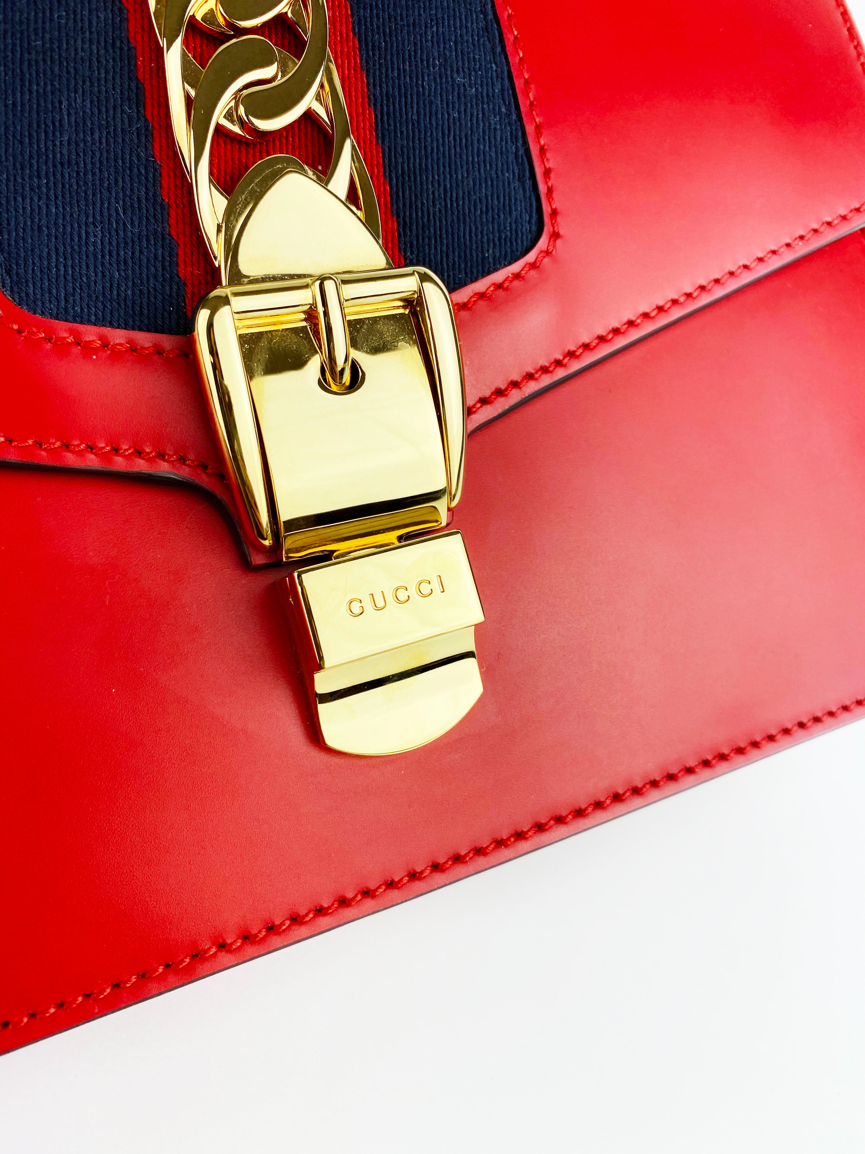 Gucci Sylvie Small Red Leather Crossbody Bag for Women - Luxury Designer Handbag for Everyday Use, Date Night & Travel