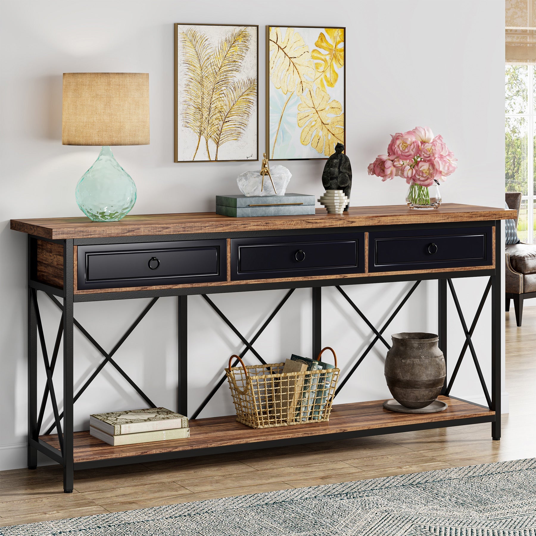3 Drawer Console Table with Storage Shelf - 70.8