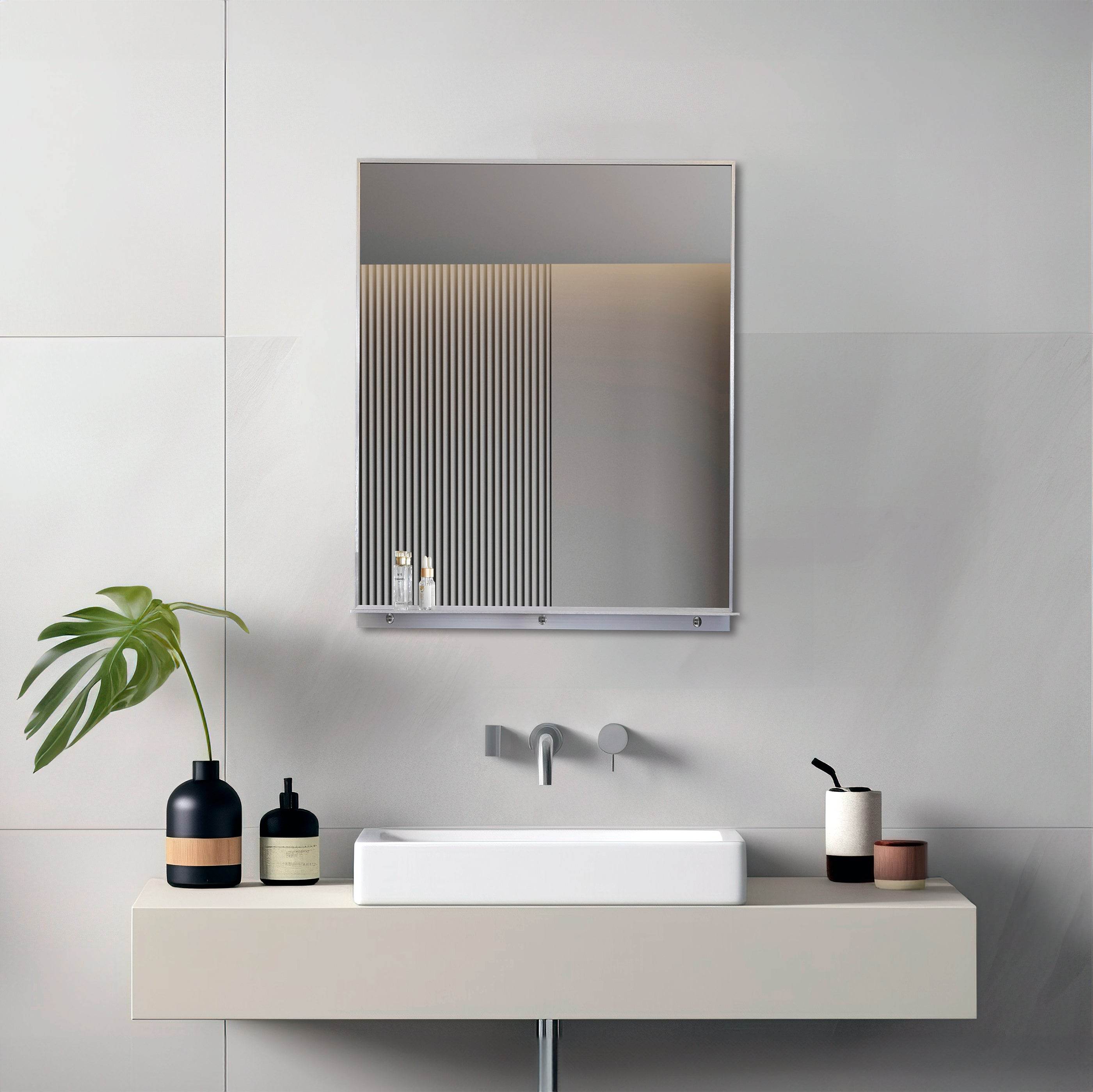 Lexi 24W x 32H Rectangular Framed Wall Mirror with Built-in Shelf - Black & Brushed Nickel Finish | Perfect for Entryway, Bathroom & Bedroom Decor