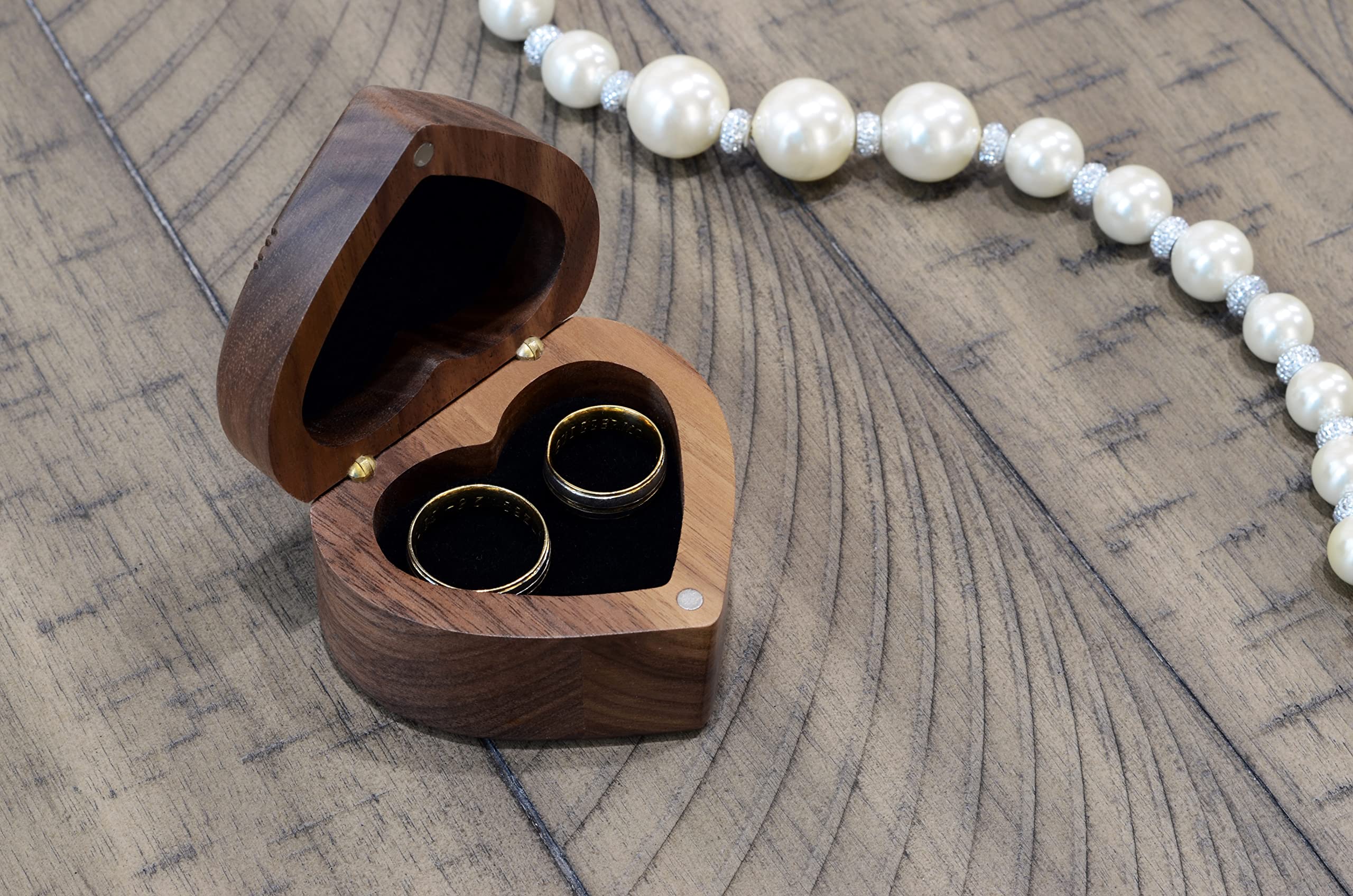 Engraved Walnut Wood Wedding Ring Box - Heart Shaped Ring Bearer Box for Ceremony (Mr & Mrs) - Perfect for Wedding Proposals, Vows & Anniversaries