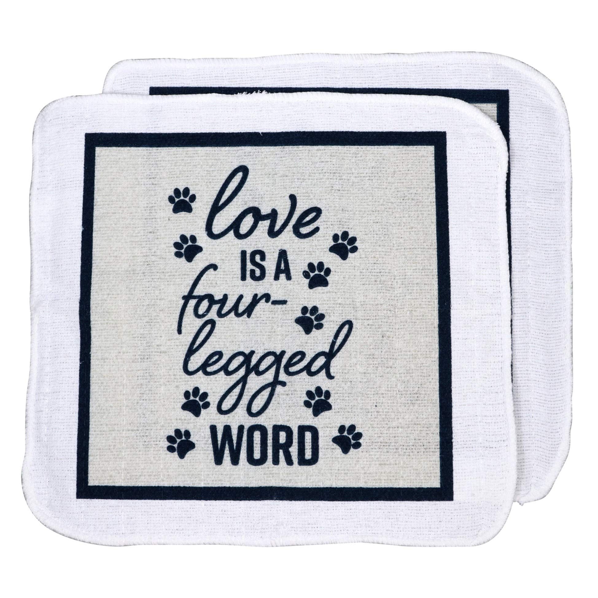 Greenbrier 'Love is a Four Legged Word' 5-Piece Kitchen Decor Set for Pet Lovers - Includes 2 Towels, 2 Scrubber Dish Cloths & 1 Oven Mitt - Perfect for Dog & Cat Owners' Kitchens