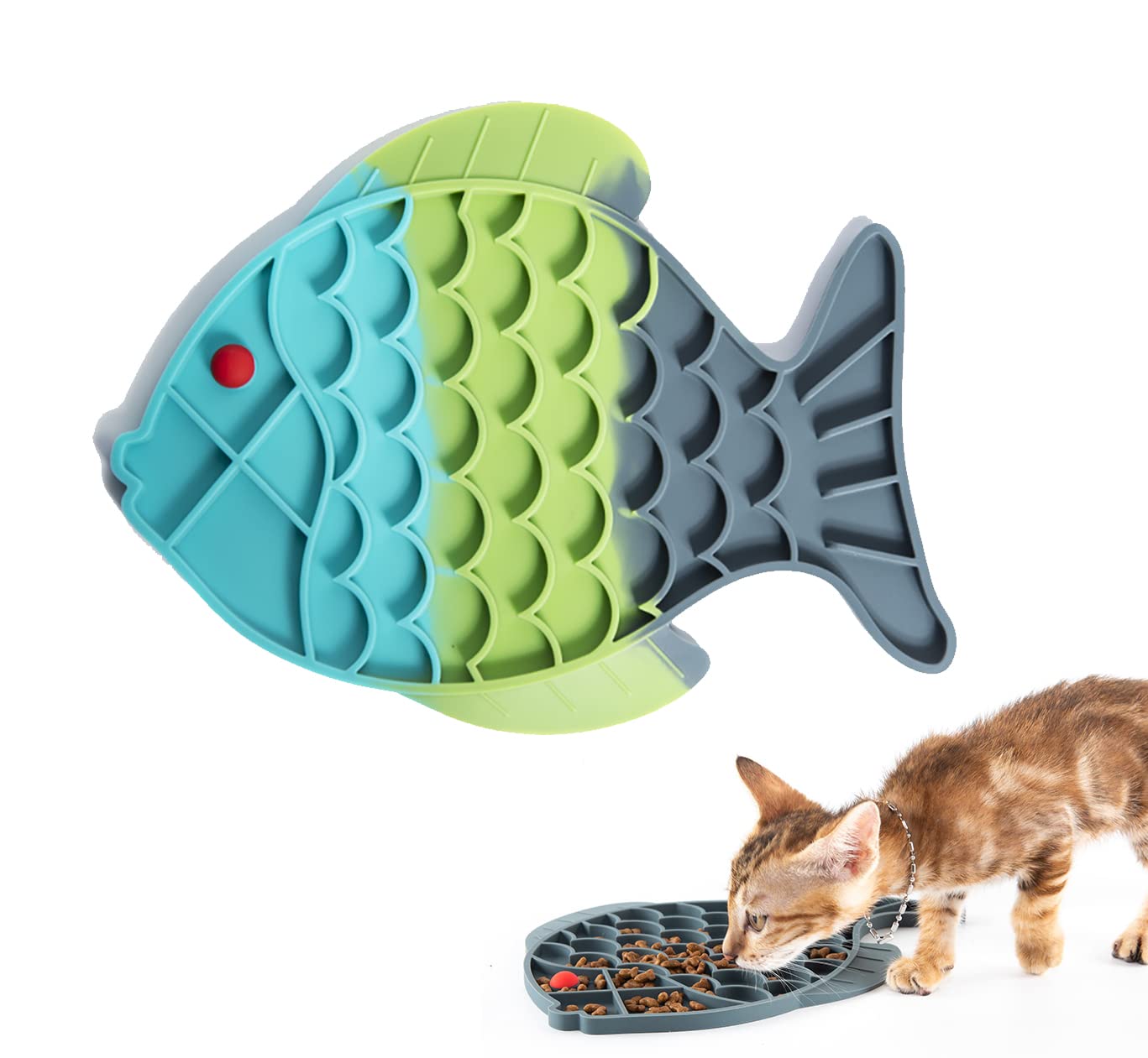 Fish-Shaped Silicone Slow Feeder Lick Mat for Dogs & Cats - Peanut Butter Dispensing Treat Pad for Anxiety Relief & Mental Stimulation - Perfect for Grooming, Training & Mealtime (Green)