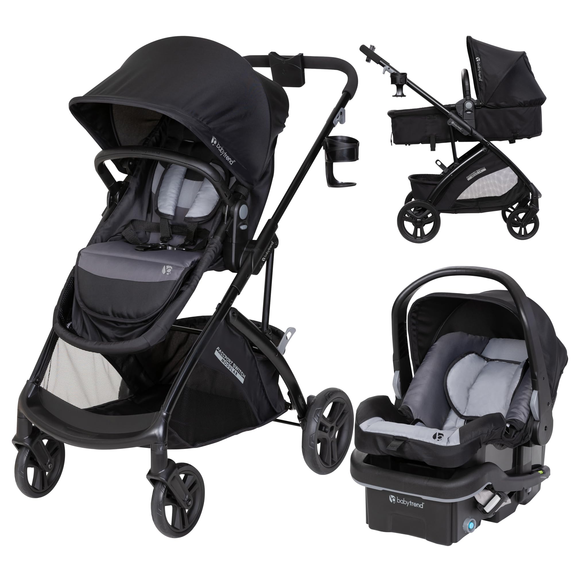 Baby Trend Passport® Switch 6-in-1 Modular Stroller Travel System with EZ-Lift™ PLUS Infant Car Seat, Dash Black - Convertible Stroller for Newborns to Toddlers - Perfect for Travel, Shopping & Daily Walks