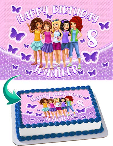 Personalized LEGO Friends Edible Cake Topper - Custom Birthday Cake Decoration for 1/4 Sheet Cakes | Perfect for Kids Birthday Parties, Baby Showers & Special Celebrations
