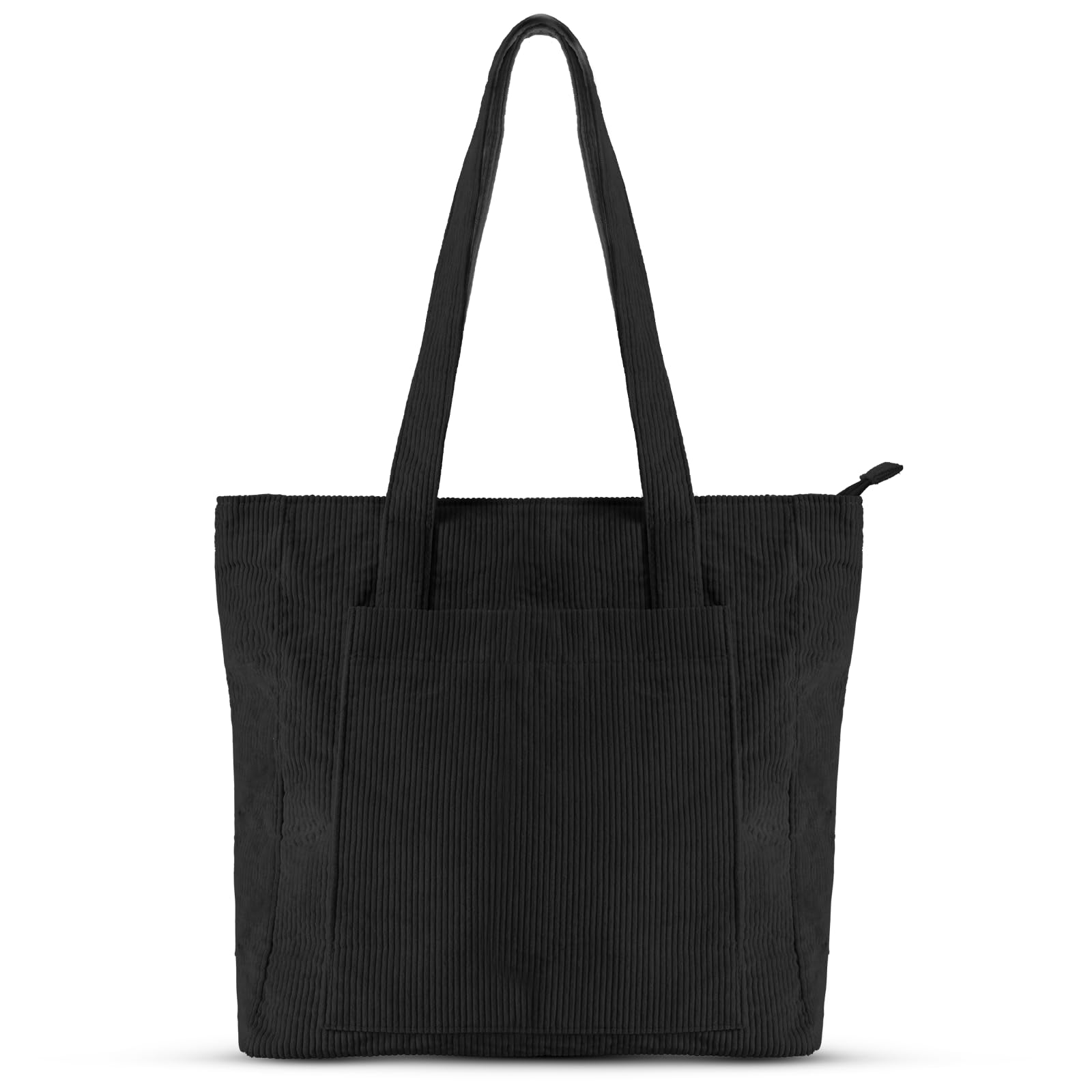 Stylish Corduroy Tote Bag for Women - Large Zippered Shoulder Bag with Multiple Pockets - Perfect for Work, College, Shopping & Travel (Casual Everyday Use)