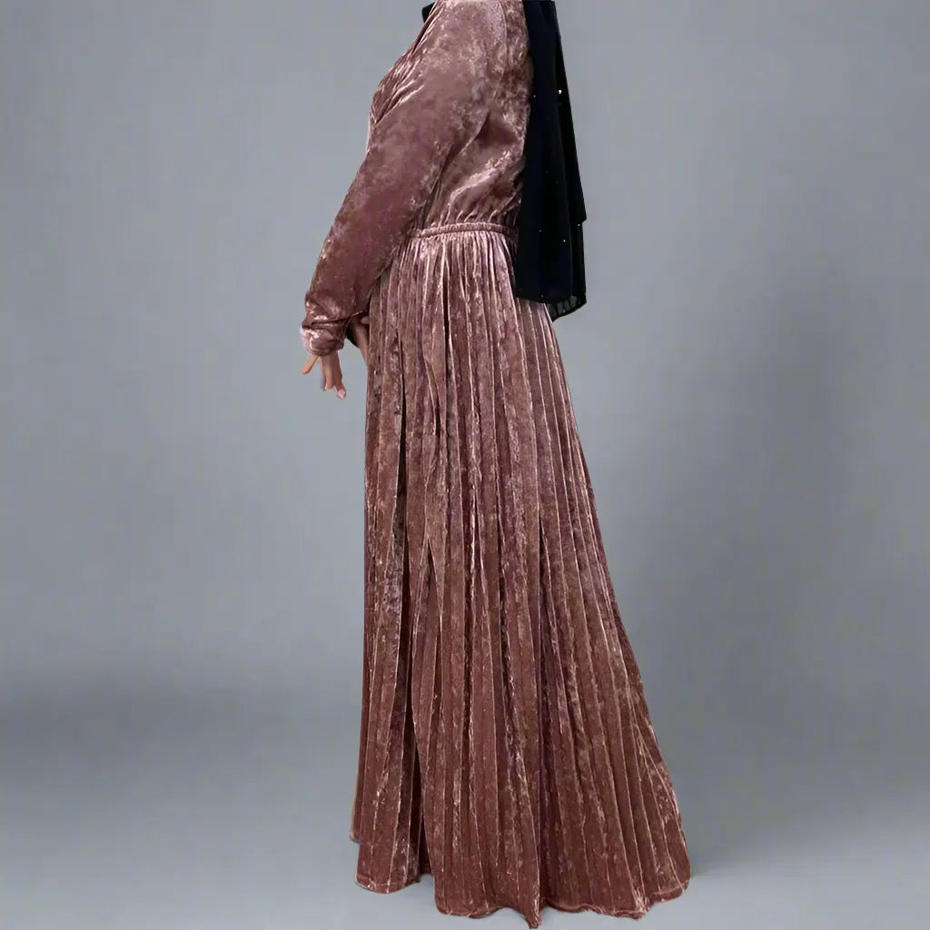 Elegant Velvet Plush Abaya Dress - Solid Color Islamic Modest Dress for Women | Perfect for Prayer, Eid, Wedding & Special Occasions