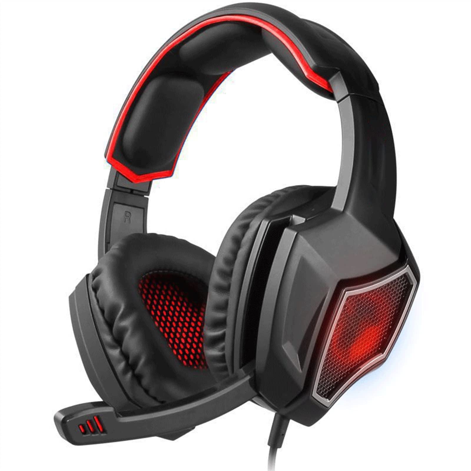 Feiyx Gaming Headset with Microphone - Over-Ear Noise Cancelling Headphones for PC, PS4, Xbox - Comfortable Head-Mounted Design (Red) - Perfect for Online Gaming, Streaming & Conference Calls