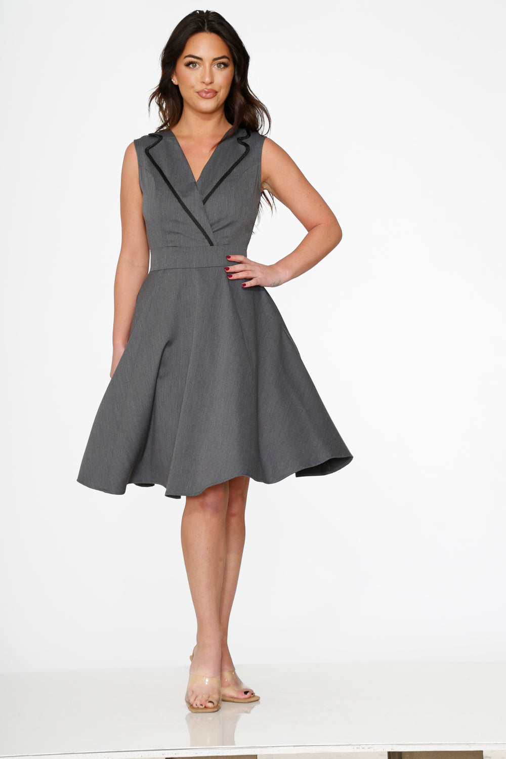 Stylish Grey Jenny Swing Dress for Women - Flowy A-Line Midi Dress for Casual Outings & Summer Parties
