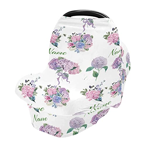 Personalized Baby Name Car Seat Covers - Soft Hydrangea Nursing Cover for Breastfeeding - Perfect Baby Shower Gift for Boys & Girls - Ideal for Newborn Travel, Nursing Privacy & Special Occasions