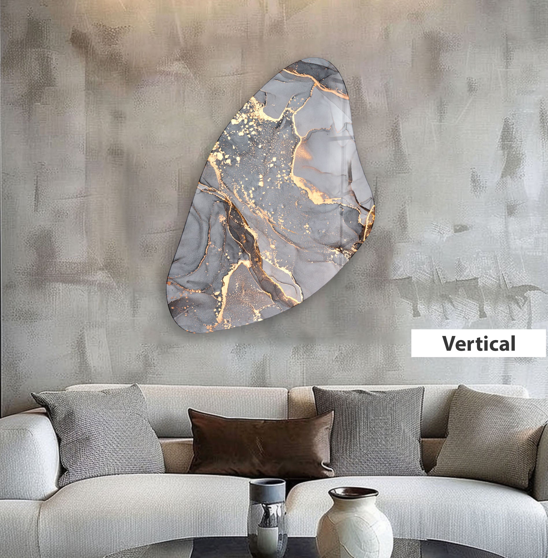 Abstract Grey Alcohol Ink Irregular Glass Wall Art - Handmade Modern Home Decor for Living Room, Bedroom, Office - Unique Gift Idea for Housewarming & Interior Design