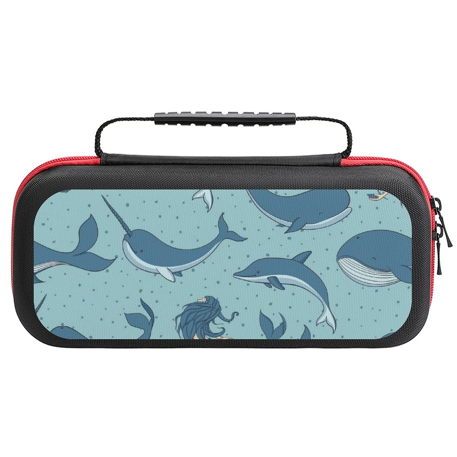 Narwhal and Mermaid Printed Travel Carrying Case for Nintendo Switch Lite - Waterproof Storage Bag with Accessories Pouch | Perfect for Gaming On-The-Go, Commuting, and Travel Protection