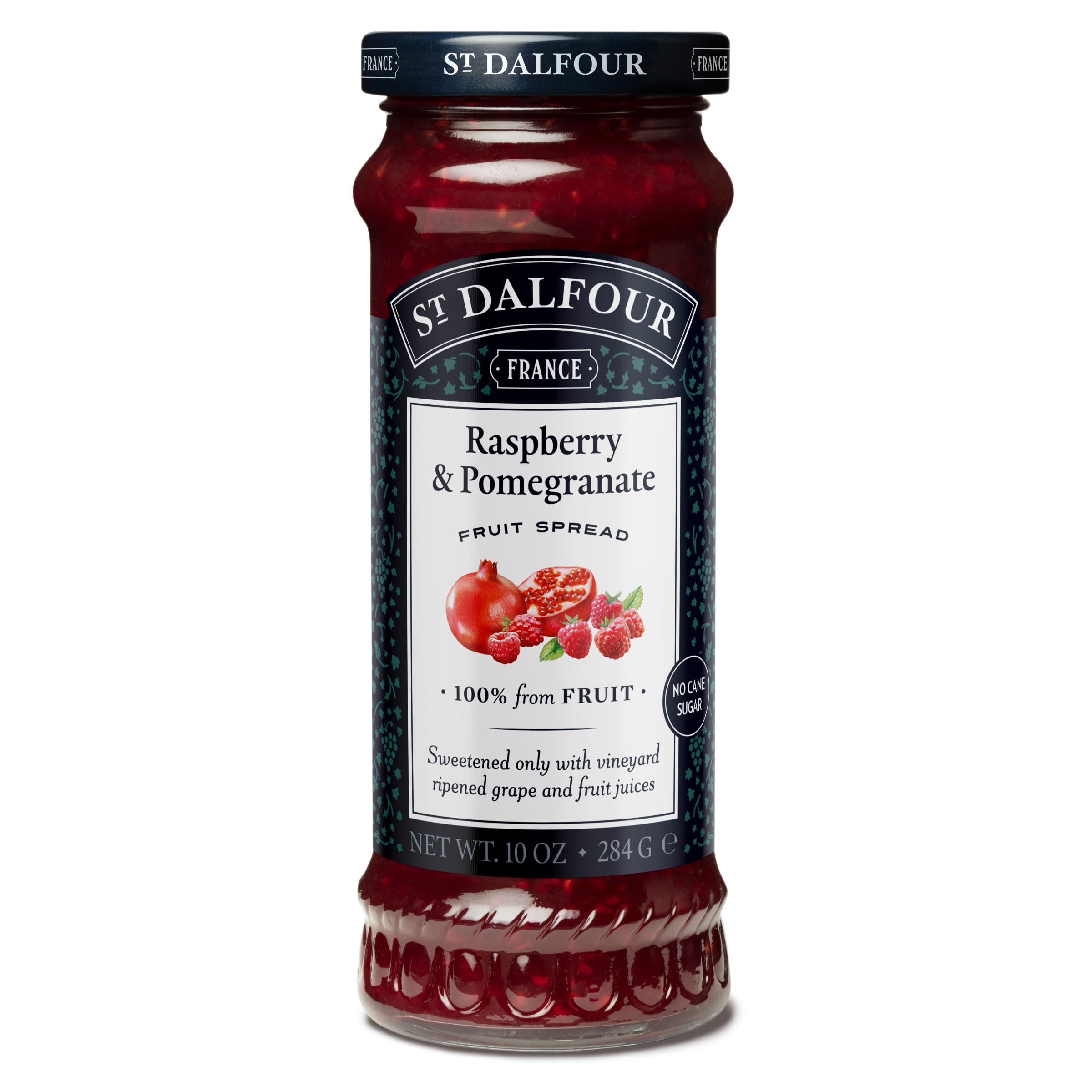 St. Dalfour Raspberry & Pomegranate Fruit Spread - 10oz Jar - 100% Natural Fruit, No Added Sugar, Non-GMO, Vegan, Gluten-Free - Perfect for Toast, Yogurt, Pancakes & Healthy Snacks