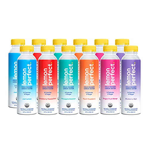 Organic Cold-Pressed Lemon Water by Lemon Perfect - Sugar-Free, Keto Certified, No Artificial Ingredients - 6-Flavor Variety Pack (12-Pack) - Perfect for Hydration, Workouts & Healthy Lifestyle