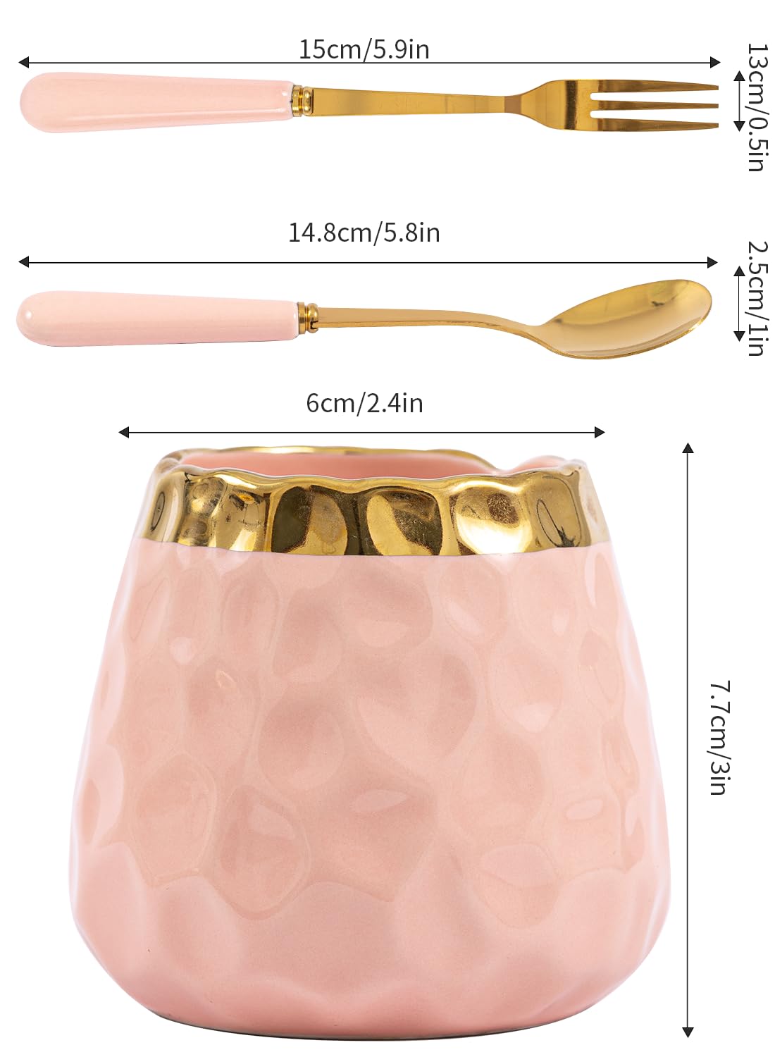 Elegant Ceramic Dessert Fork Set with 8 Small Forks - Perfect for Fruit, Salad, Appetizers, Cakes & Tea Parties | Pink Jar & Flatware Set for Home Dining & Party Serving