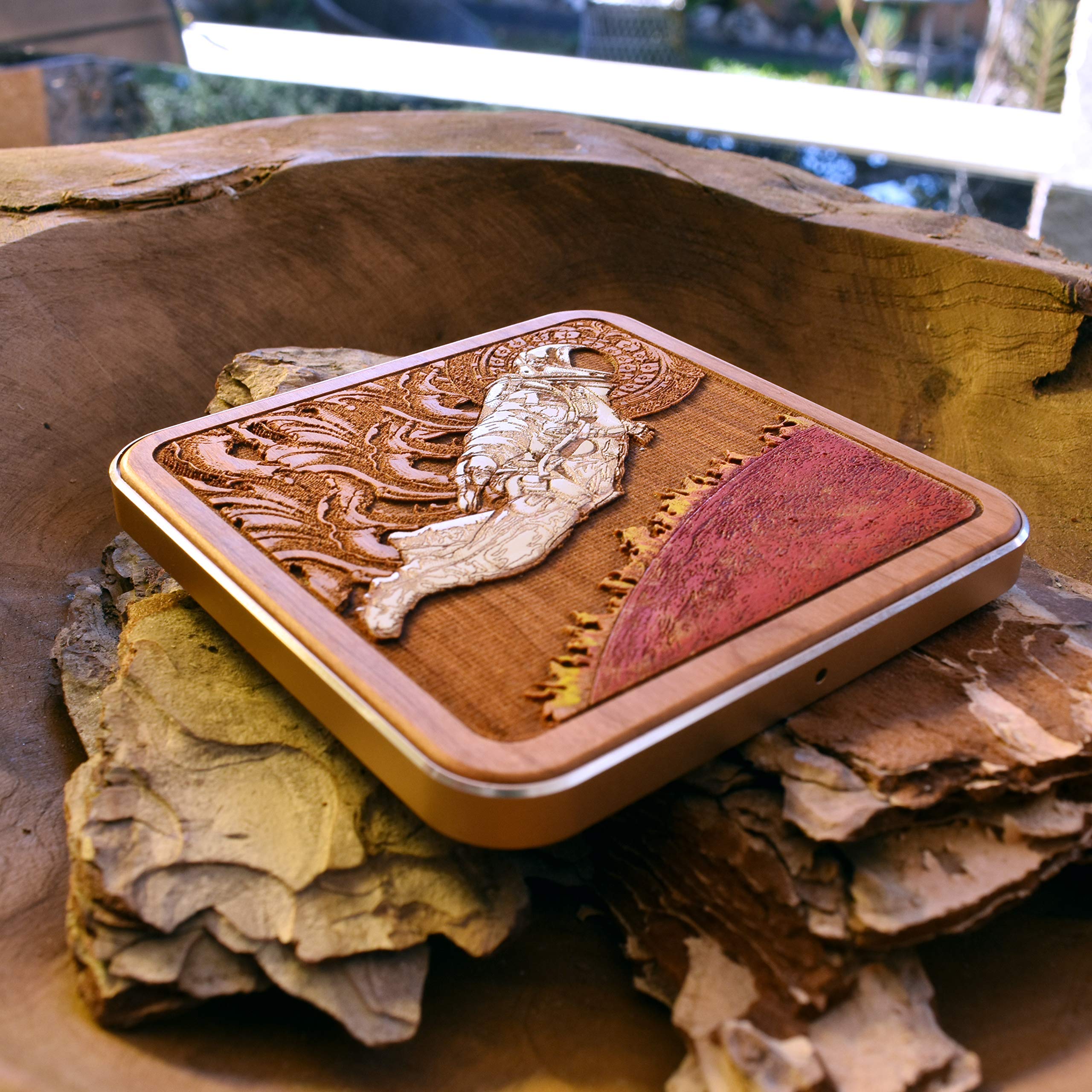 15W Fast Qi Wireless Charger - Hand-Painted Astronaut & Planet Design on Cherry Wood with Aluminum Base | Compatible with iPhone 16, Galaxy S25/S24 | Space-Themed Desk Decor for Office & Home | Perfect Gift for Tech Lovers & Sci-Fi Fans