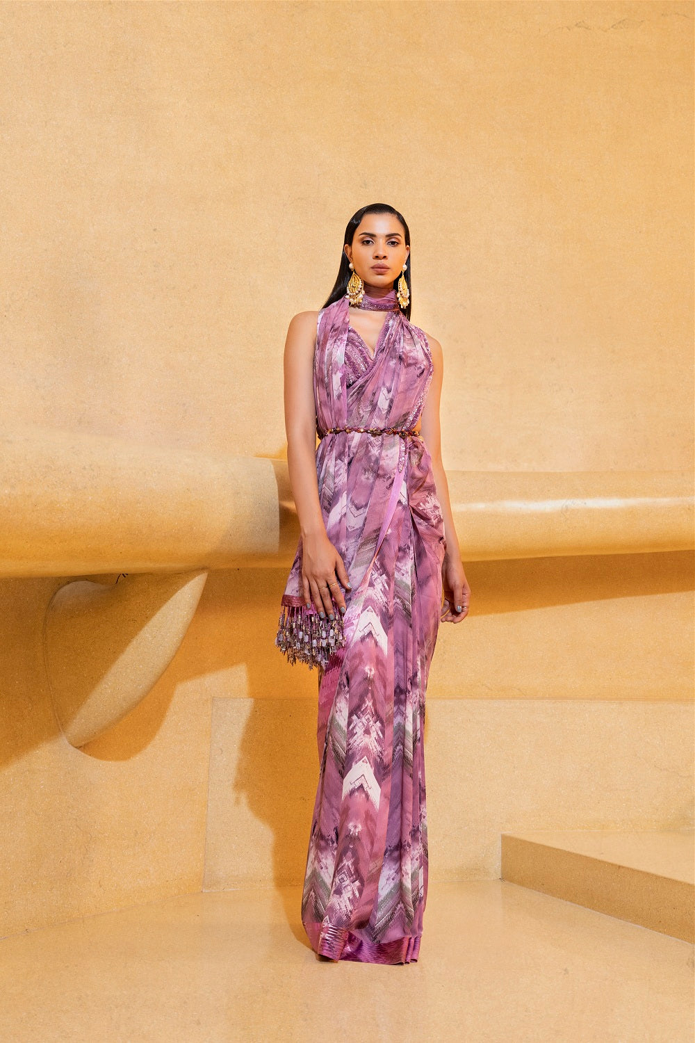 Lilac Floral Print Saree with Matching Blouse - Elegant Indian Traditional Dress for Weddings, Parties & Festive Occasions