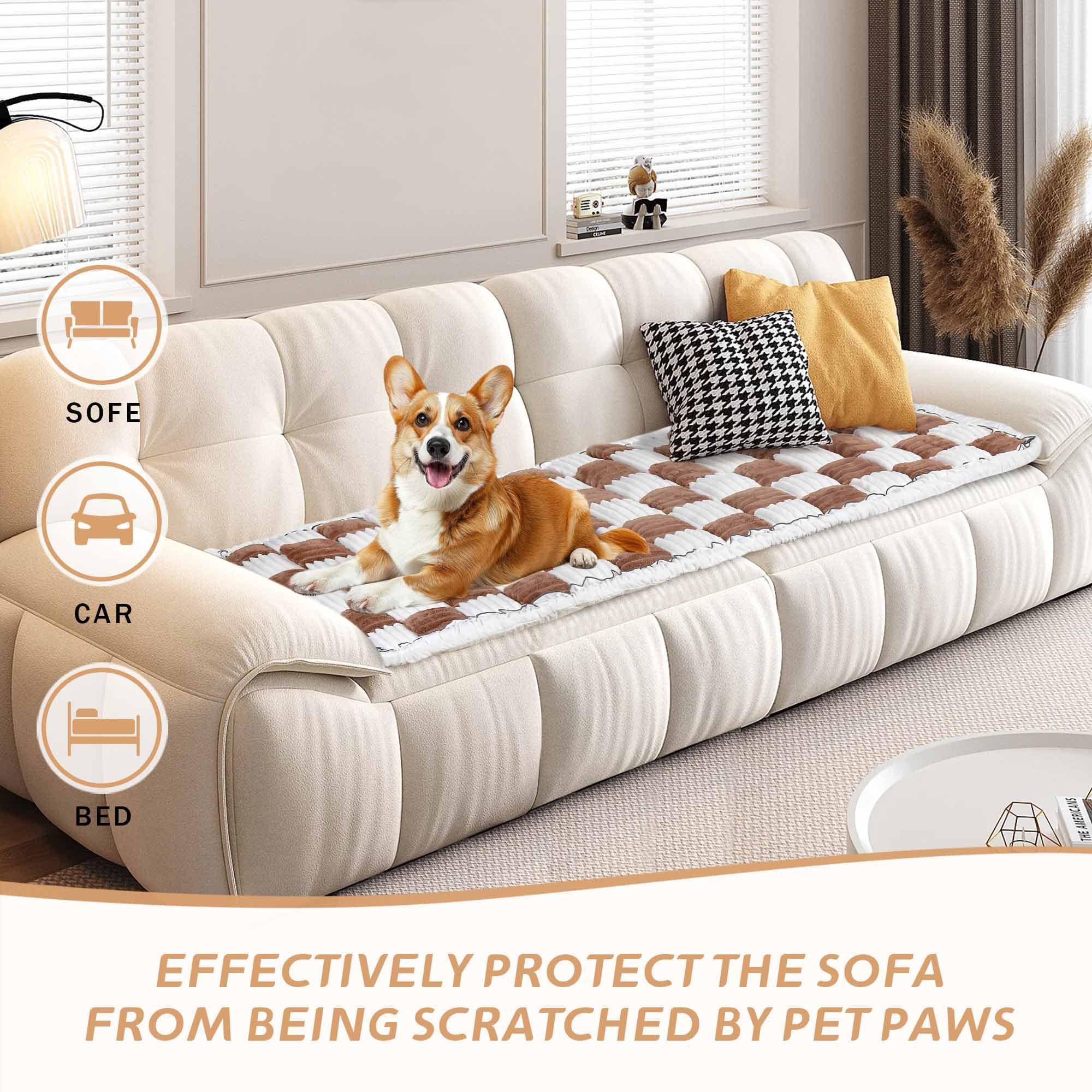 Washable Dog Couch Cover - Non-Slip Plush Pet Blanket for Sofa & Camping