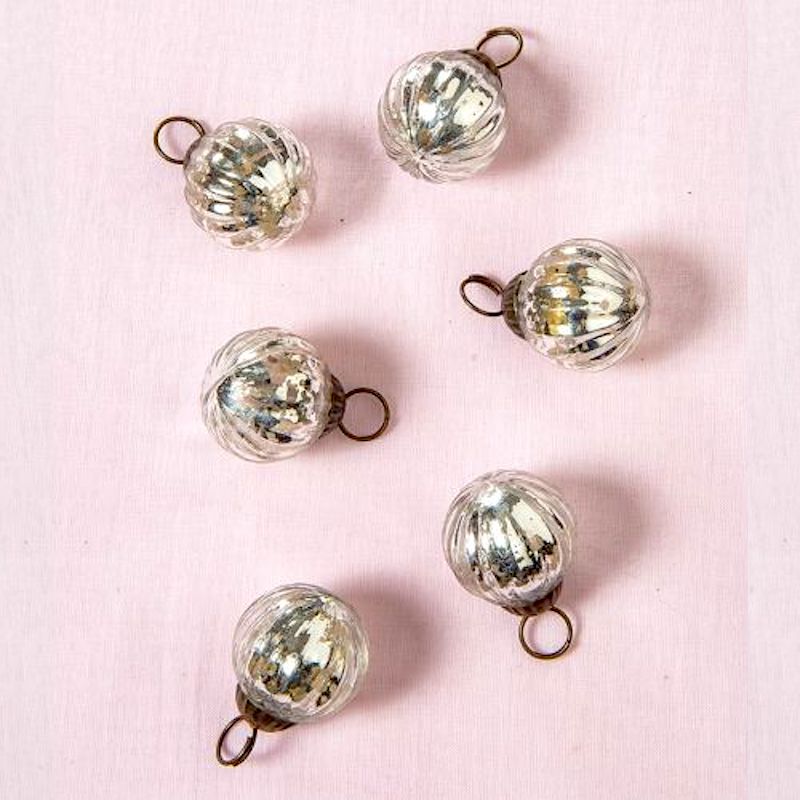 6 Pack Silver Mona Mercury Glass Lined Ball Ornaments - Elegant Christmas Tree Decorations for Holiday Home & Party Decor