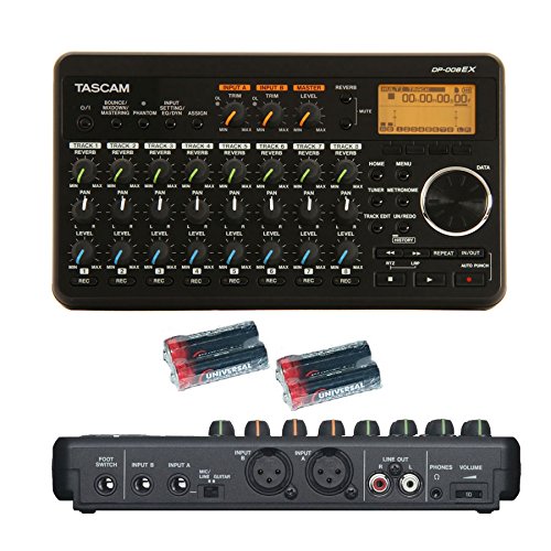 Tascam DP-008EX 8-Track Digital Multitrack Recorder with Free 4 AA Batteries - Professional Portable Audio Recorder for Music Recording, Podcasting & Home Studio Use