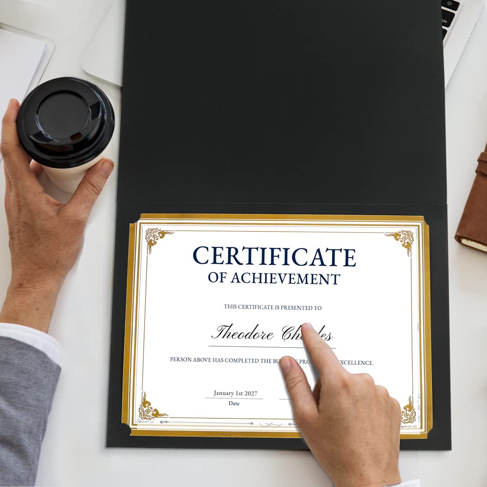 Premium SUNEE Certificate Holders (30-Pack, Black) - Gold Foil Border Diploma Covers for 8.5x11 Letter Size Documents, Certificates & Cardstock | Perfect for Graduations, Awards & Professional Presentations