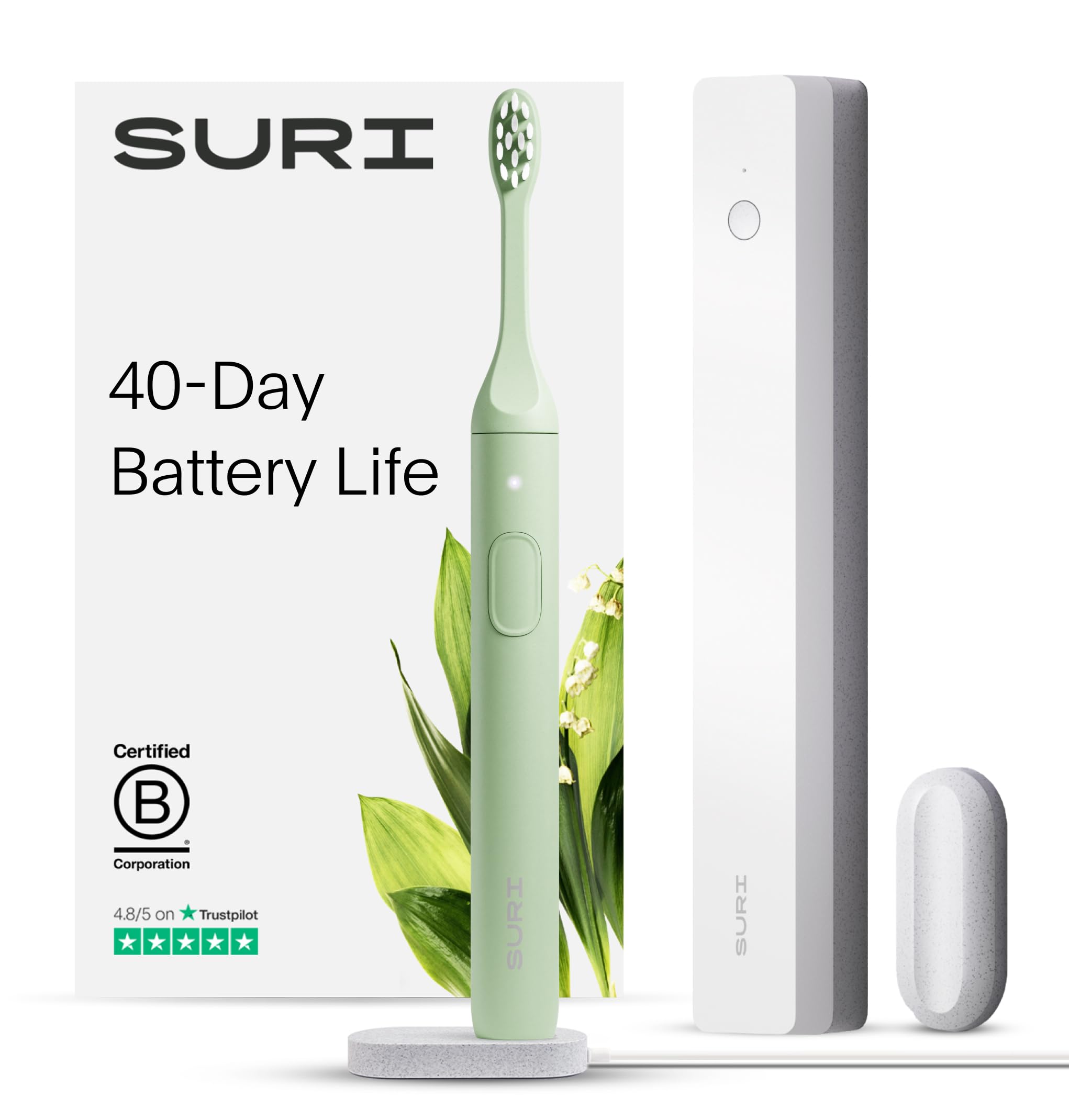 Eco-Friendly Electric Toothbrush for Adults - California Designed Slim Sonic Toothbrush with 40-Day Battery & Travel Case | Perfect for Home, Travel & Sustainable Oral Care Routine