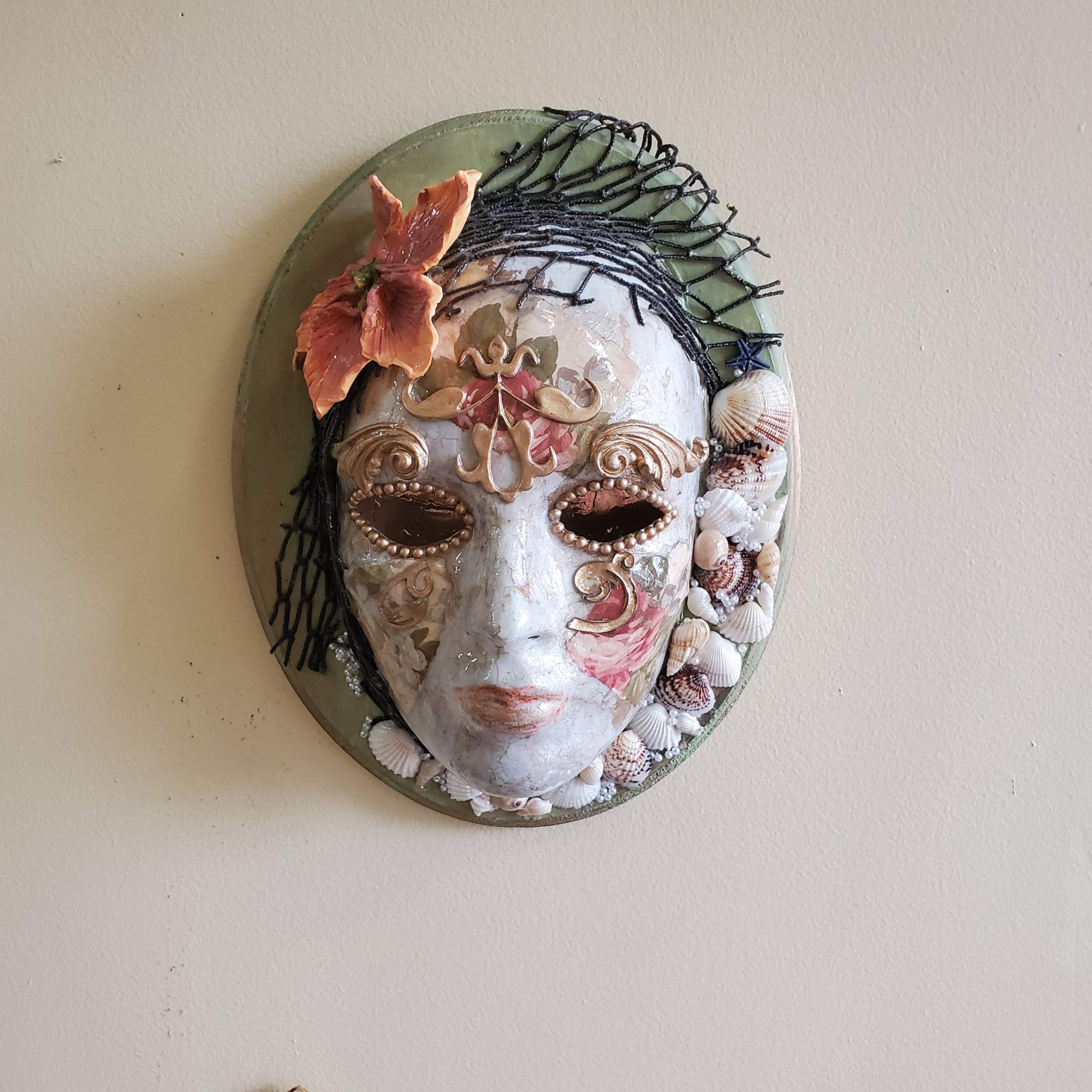 Venetian Inspired Full Face Mask - Handcrafted Wooden Wall Decor for Masquerade Balls, Home Theater, and Gothic Interior Design