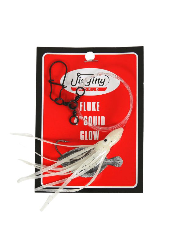 Jigging World Fluke Rigs with 4 Squid - Premium Saltwater Fishing Lures for Fluke, Flounder & Sea Bass - Perfect for Offshore & Inshore Fishing Trips