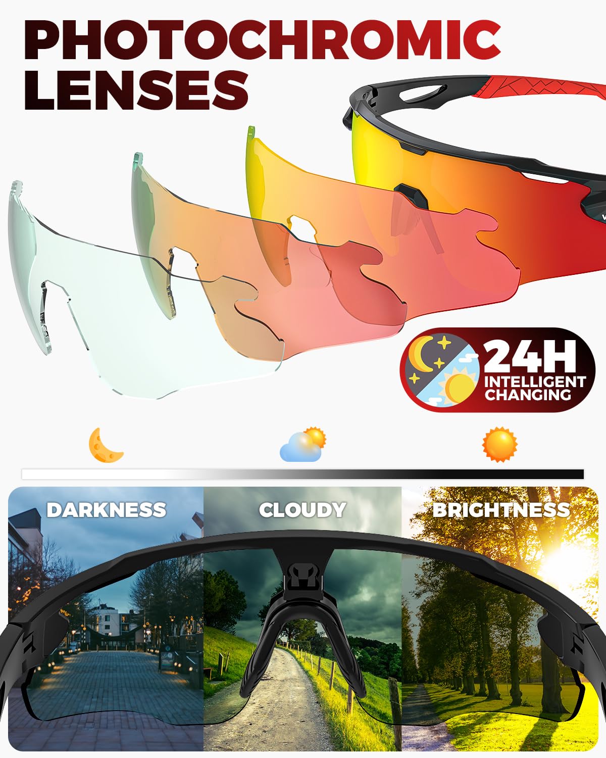 VICTGOAL Photochromic Cycling Sunglasses for Men & Women - TR90 Frame, UV Protection, Lightweight Bike Glasses for Road & Mountain Biking - Perfect for Outdoor Sports & Cycling Adventures