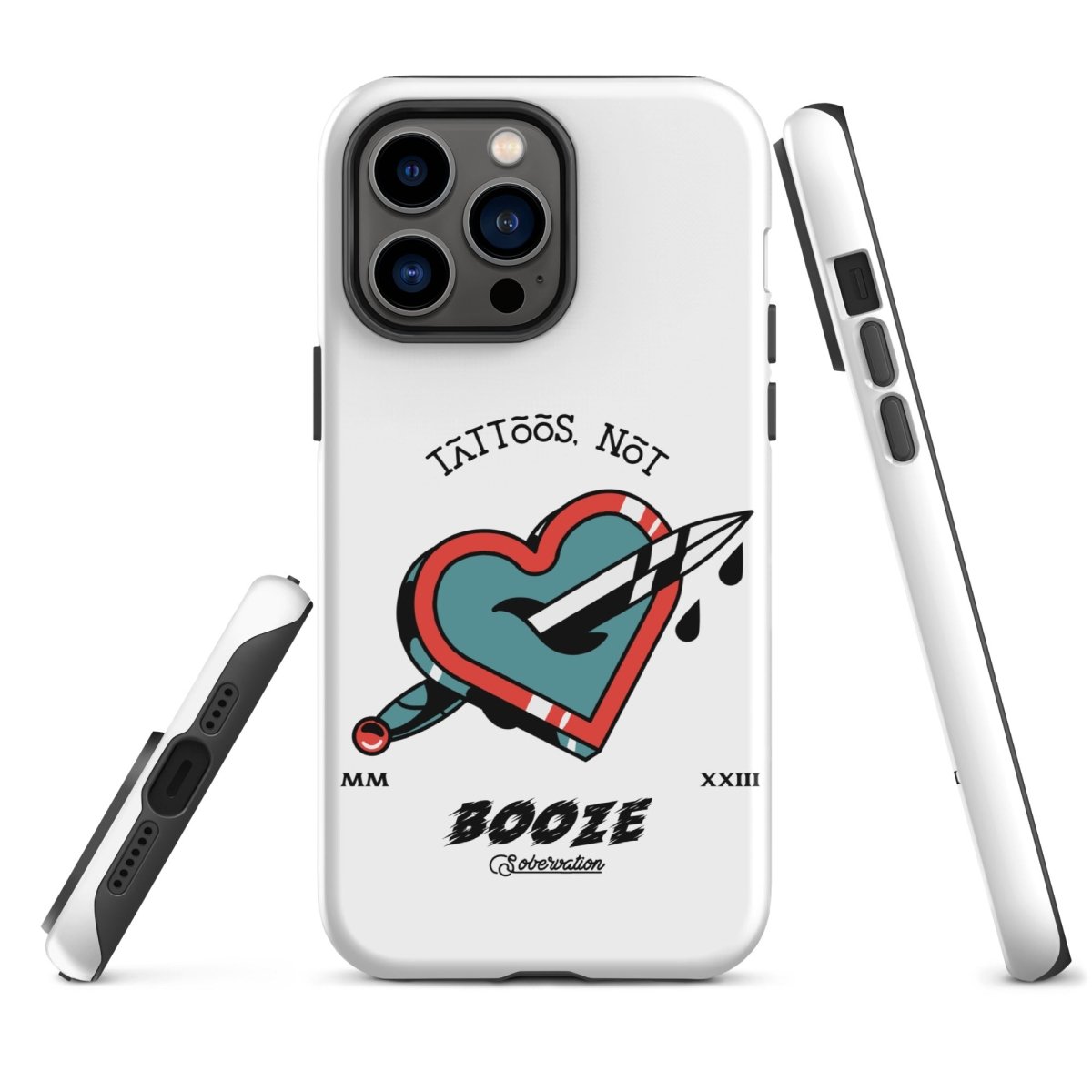 Tattoos Not Booze Heart iPhone Tough Case - Durable Protective Cover for iPhone 11/12/13/14/15 Pro Max - Perfect for Tattoo Lovers & Nightlife Enthusiasts