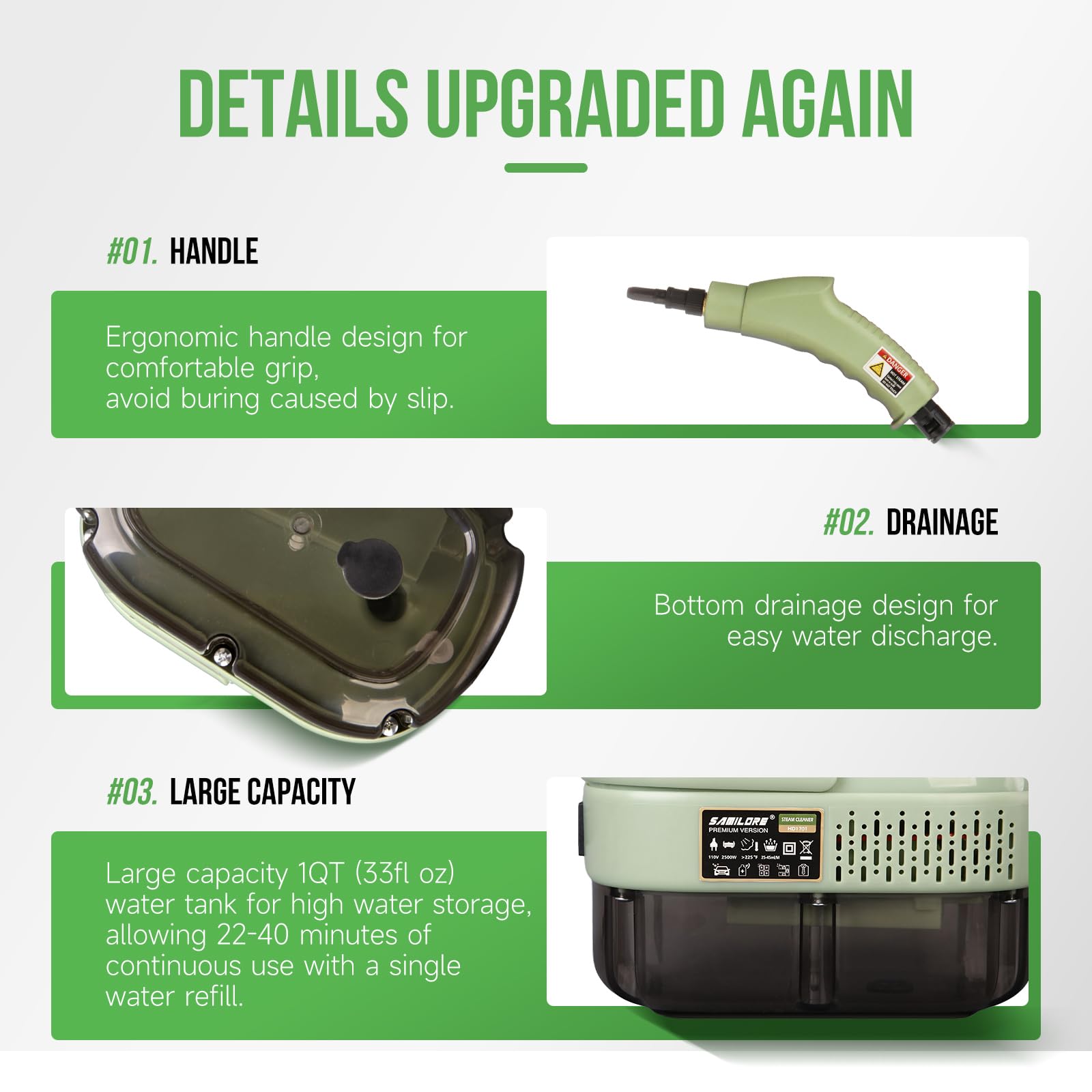 Portable Handheld Steam Cleaner for Upholstery, Carpet, Couch & Mattress - Multipurpose Steamer Machine for Home, Car Detailing & Kitchen Floors Cleaning (Model HD-1701) | Perfect for Deep Cleaning Stains, Sanitizing Surfaces & Refreshing Fabrics