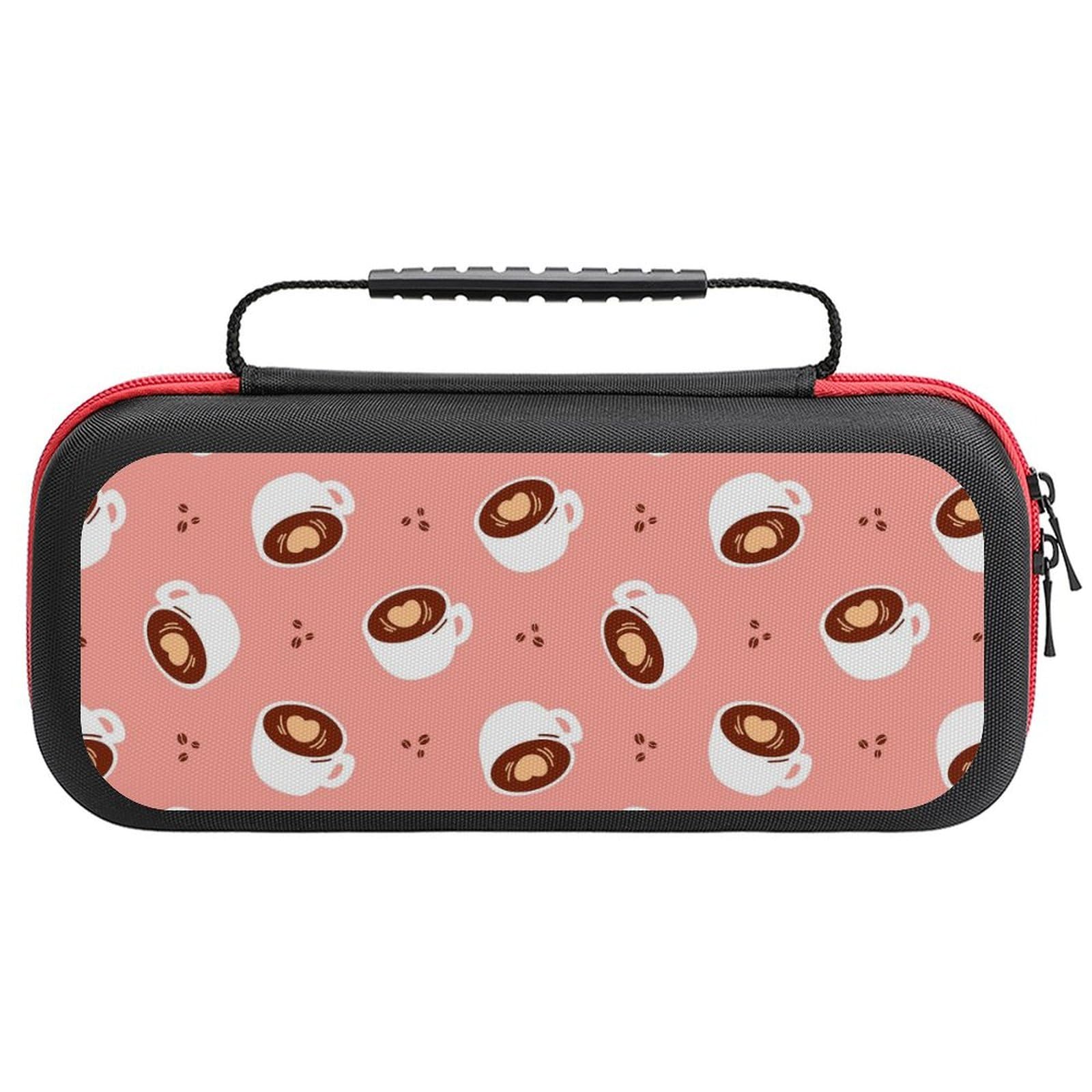 Buewutiry Nintendo Switch Case - White Mug Coffee Print Pink Carrying Case Compatible with Switch Lite & OLED, Travel Protector with Pockets for Accessories and Games | Perfect for Gaming On-The-Go, Commuting, and Travel Protection