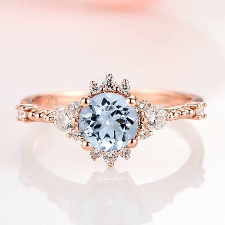 14K Rose Gold Aquamarine Engagement Ring for Women - Elegant March Birthstone Jewelry for Proposals, Anniversaries & Special Occasions