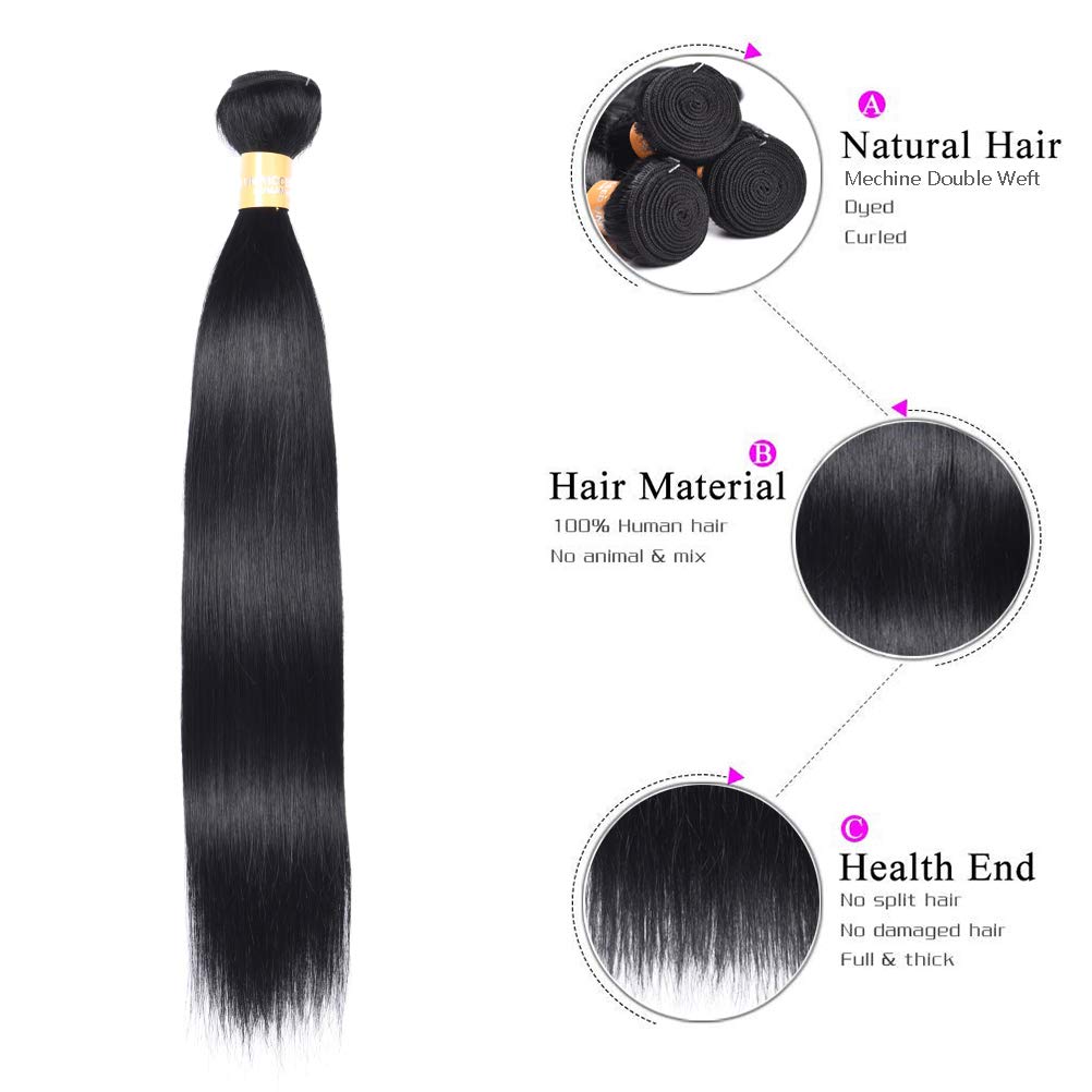 WOME 3-Pack Peruvian Silky Straight Virgin Human Hair Bundles | Unprocessed 100% Human Hair Weaves | 14