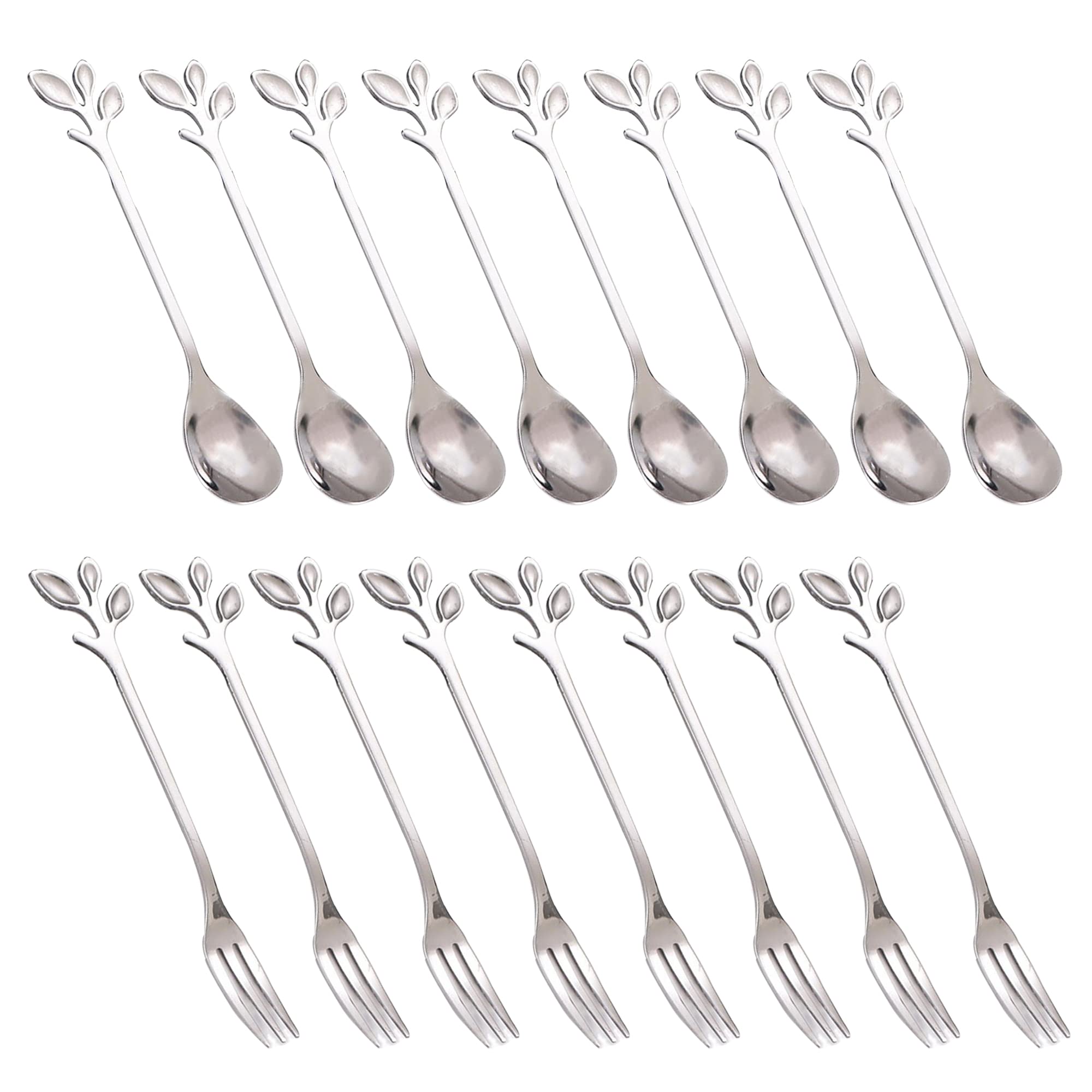 Anller 16-Piece Stainless Steel Coffee Spoons & Dessert Forks Set - 8 Spoons & 8 Forks, Mirror Polish Silverware for Tea Party, Coffee Break, Dessert Table, and Elegant Dining