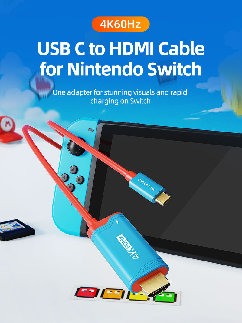 4K60Hz USB C to HDMI Cable Mini Dock with 100W PD Charging for Nintendo Switch - Perfect for Gaming, Streaming & Home Theater Setup