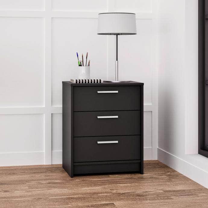 Black 3-Drawer Nightstand - Modern Bedside Table with Storage for Bedroom, Living Room & Office | Studio Essentials Collection