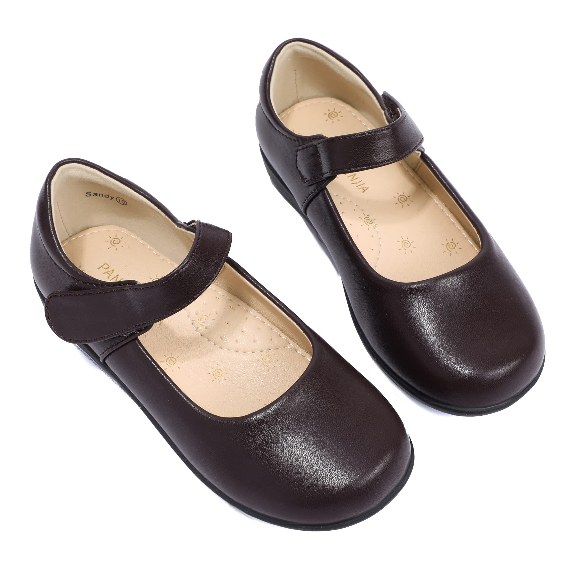 PANDANINJIA Girls Mary Jane School Shoes - Comfortable Flats for Toddler, Little & Big Kids - Perfect for Uniforms, Dress Up & Everyday Wear