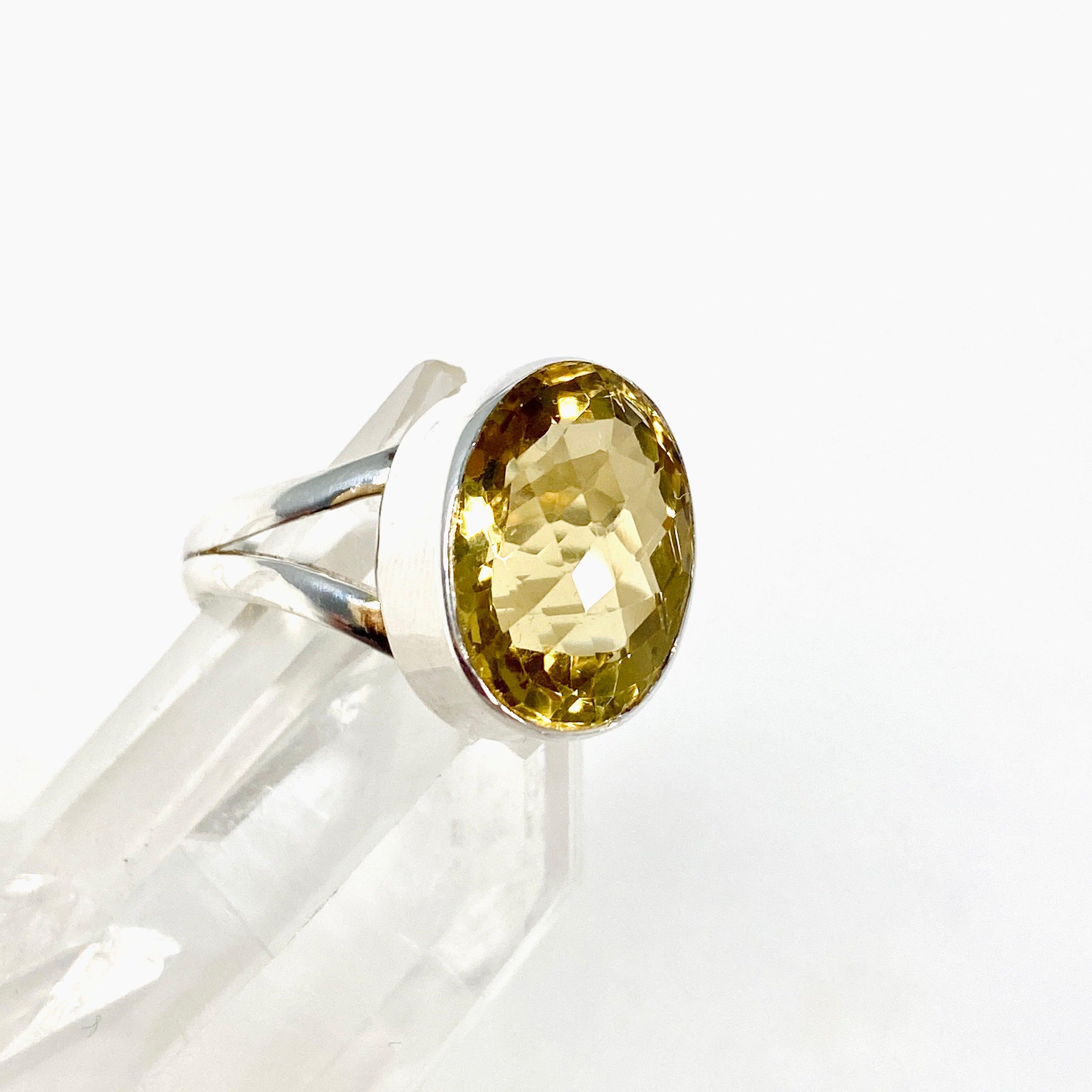 Lemon Quartz Oval Faceted Ring - Size 9 - KRGJ2350 - Elegant Jewelry for Women, Perfect for Weddings, Parties & Everyday Wear
