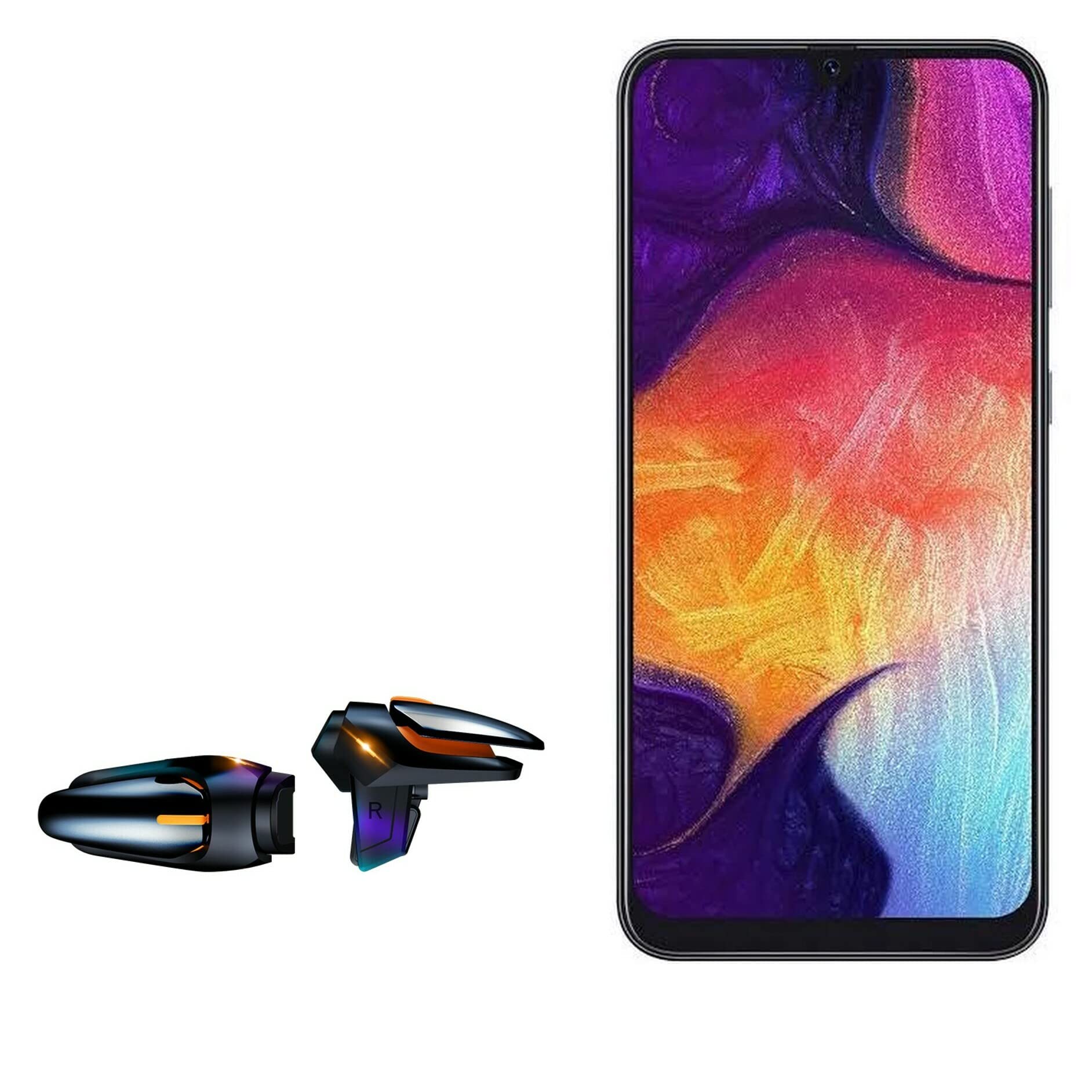 BoxWave Gaming Trigger Buttons for Samsung Galaxy A50 - Touchscreen QuickTrigger Auto & Autofire for Mobile FPS Games (Jet Black) - Perfect for PUBG, Call of Duty Mobile & Fortnite Gaming