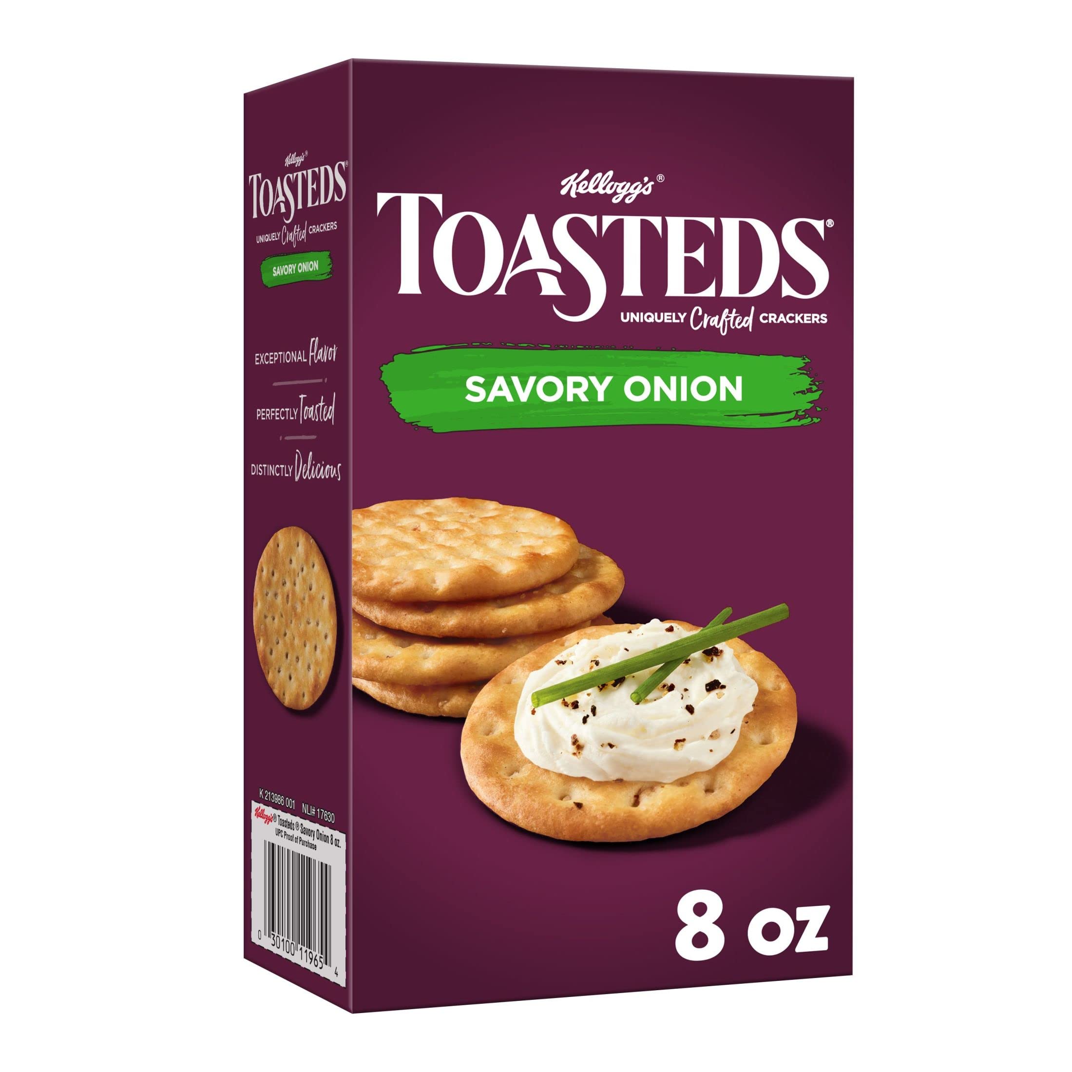 Toasted Onion Crackers - 8oz Box (Pack of 1) | Crunchy Party Snacks, Lunchbox Treats & Savory Onion Flavored Crackers | Perfect for Gatherings, School Lunches & Office Snacks