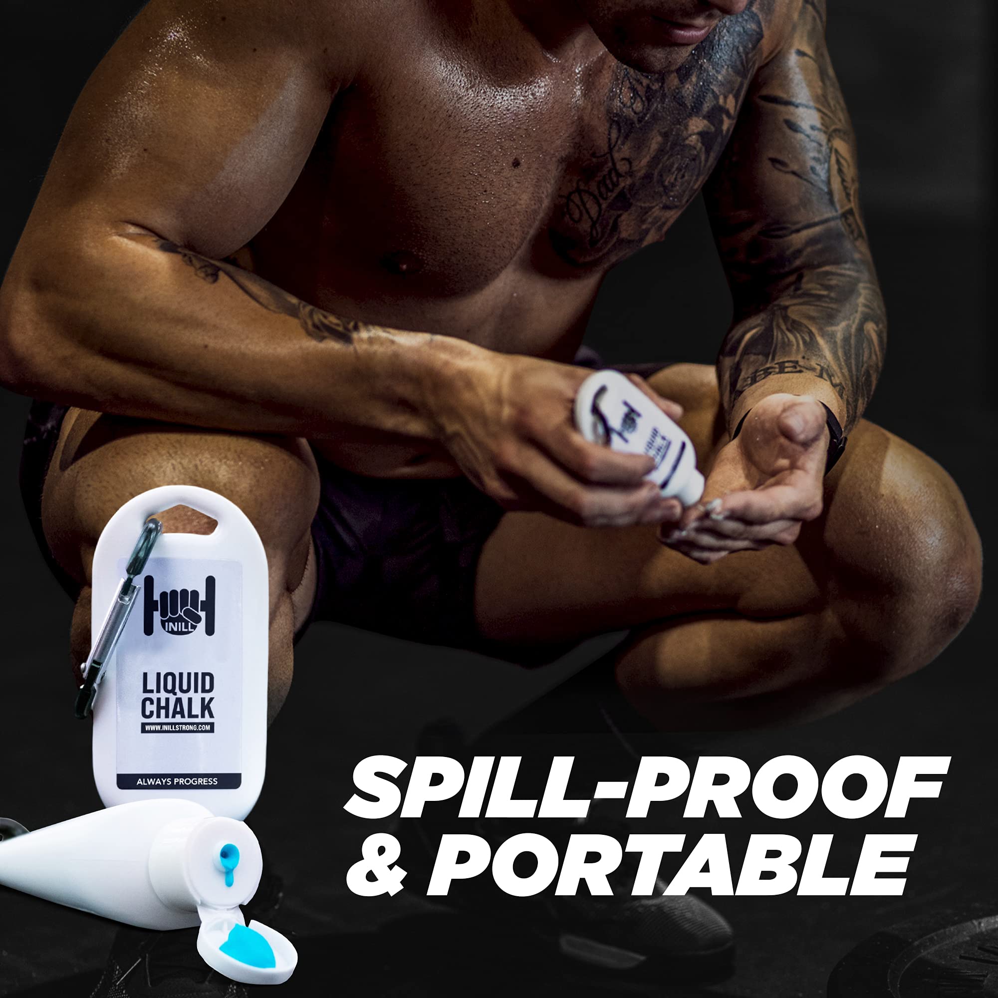 Inill - Premium Liquid Chalk for Weightlifting, Powerlifting & Rock Climbing | Non-Toxic, Non-Staining Gym Chalk for Workouts & Strength Training | 50ml Bottle | Perfect for Grip Enhancement in CrossFit, Deadlifts & Bouldering