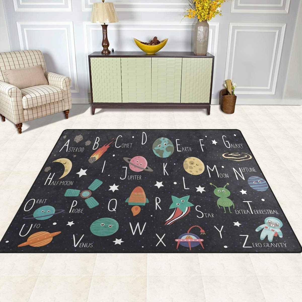 ALAZA Space Alphabet ABC Galaxy Nebula Star Area Rug - 5'3