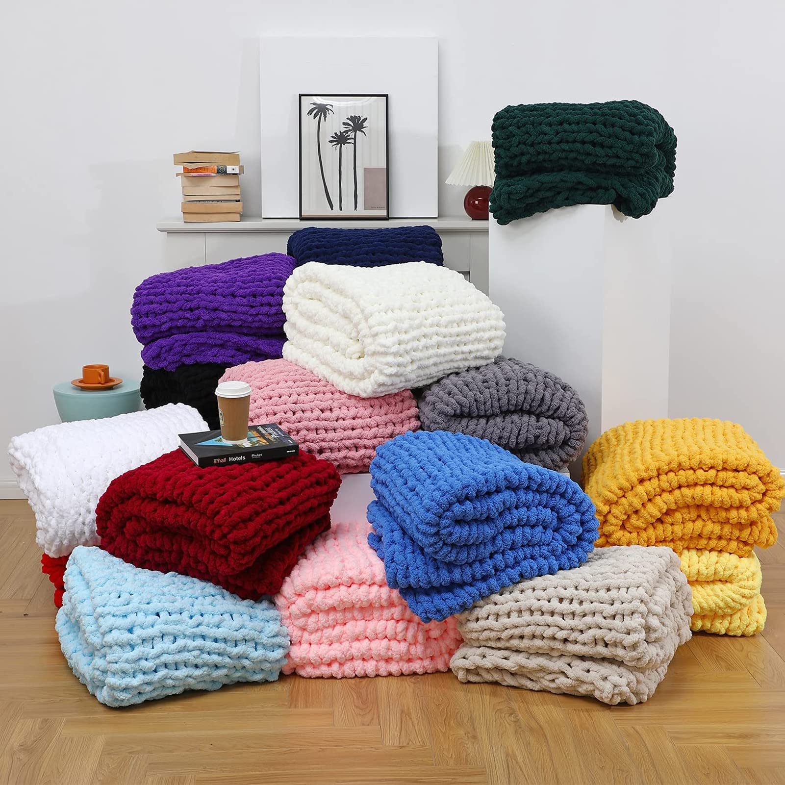 Chunky Knit Blanket - Handmade Chenille Cable Knit Throw - Ultra Soft & Warm Cozy Blanket for Bed, Sofa, or Chair - Perfect Gift for Christmas, Housewarming & Winter Nights
