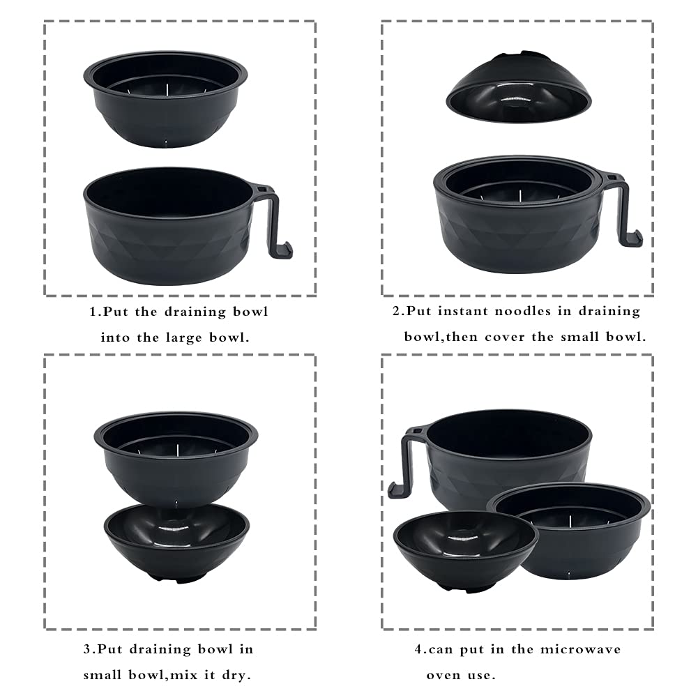 33oz Microwave Ramen Cooker Bowl Set with Chopsticks - Instant Noodles Bowl for College Dorm & Apartment - Fast Cooking, Dishwasher Safe (Black) - Perfect for Quick Meals, Late Night Snacks & Office Lunches