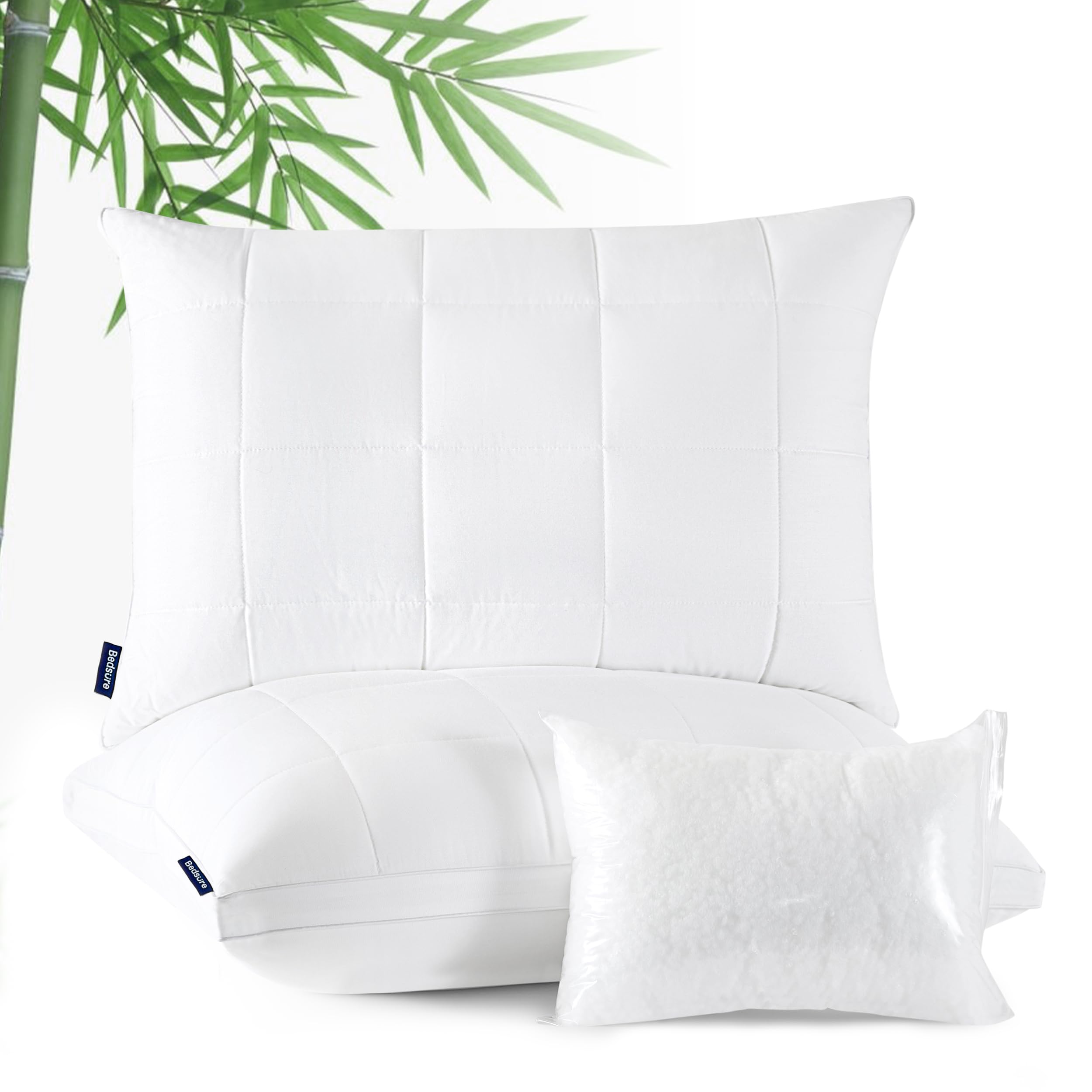 Bedsure Queen Pillows Set of 2 - Cooling Bamboo Cover for Side & Back Sleepers