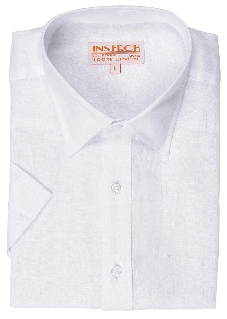 Men's White Short Sleeve Linen Shirt - Breathable Summer Casual Button Down Shirt by Inserch | Perfect for Beach, Vacation & Outdoor Activities