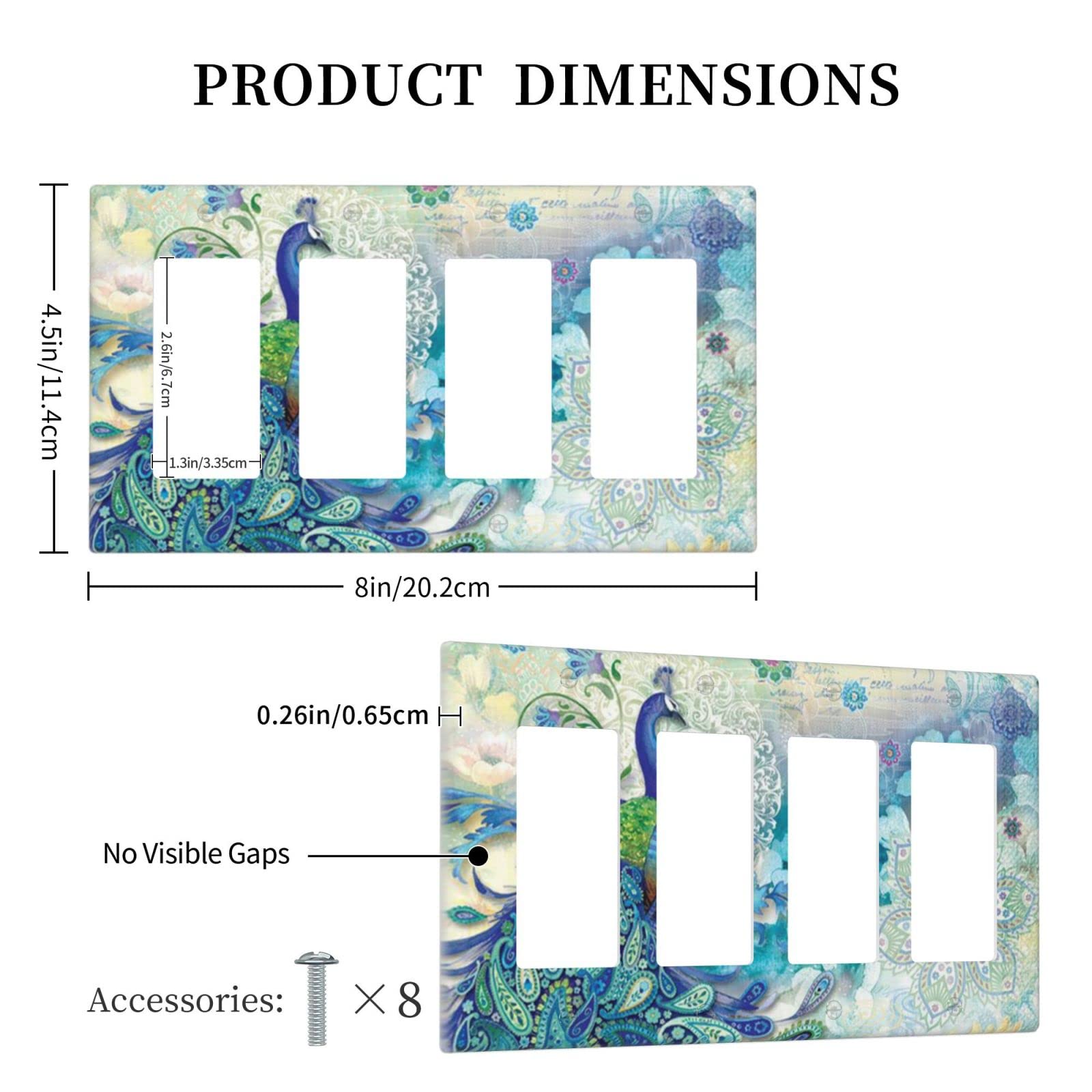 Peacocks and Flowers 4-Gang Rocker Light Switch Cover Plate - Decorative Plastic Wall Plate for Electrical Outlets - Perfect for Bedroom, Bathroom & Kitchen Decor | Home Improvement & Interior Design