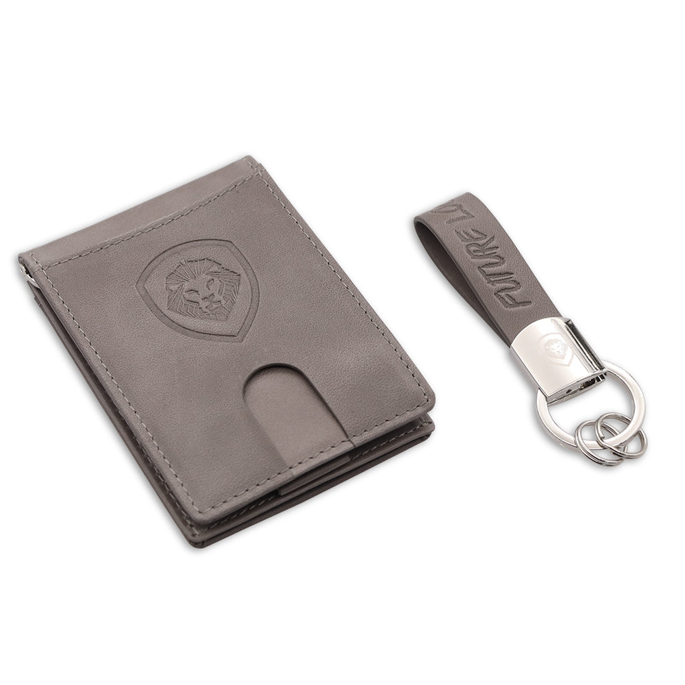 Valuetainment Gray RFID Blocking Wallet Keychain Set - Slim Minimalist Money Clip Card Holder for Men & Women - Perfect for Travel, Daily Use & Gift Giving