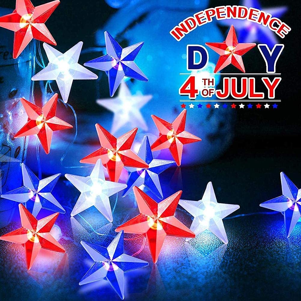 4th of July Patriotic Lights - 10FT 40LED Battery Operated String Lights with Remote Timer for Independence Day, Memorial Day & Christmas Decorations | Perfect for Home, Yard, Party & Outdoor Celebrations